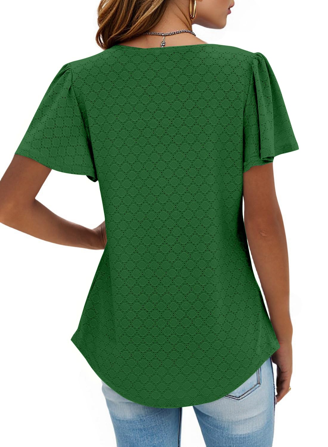 isermeo Summer Tops for Women Pleated Square Neck Ruffle Sleeve Shirts Casual Loose Flowy Curved Hem Tunic S-XXL