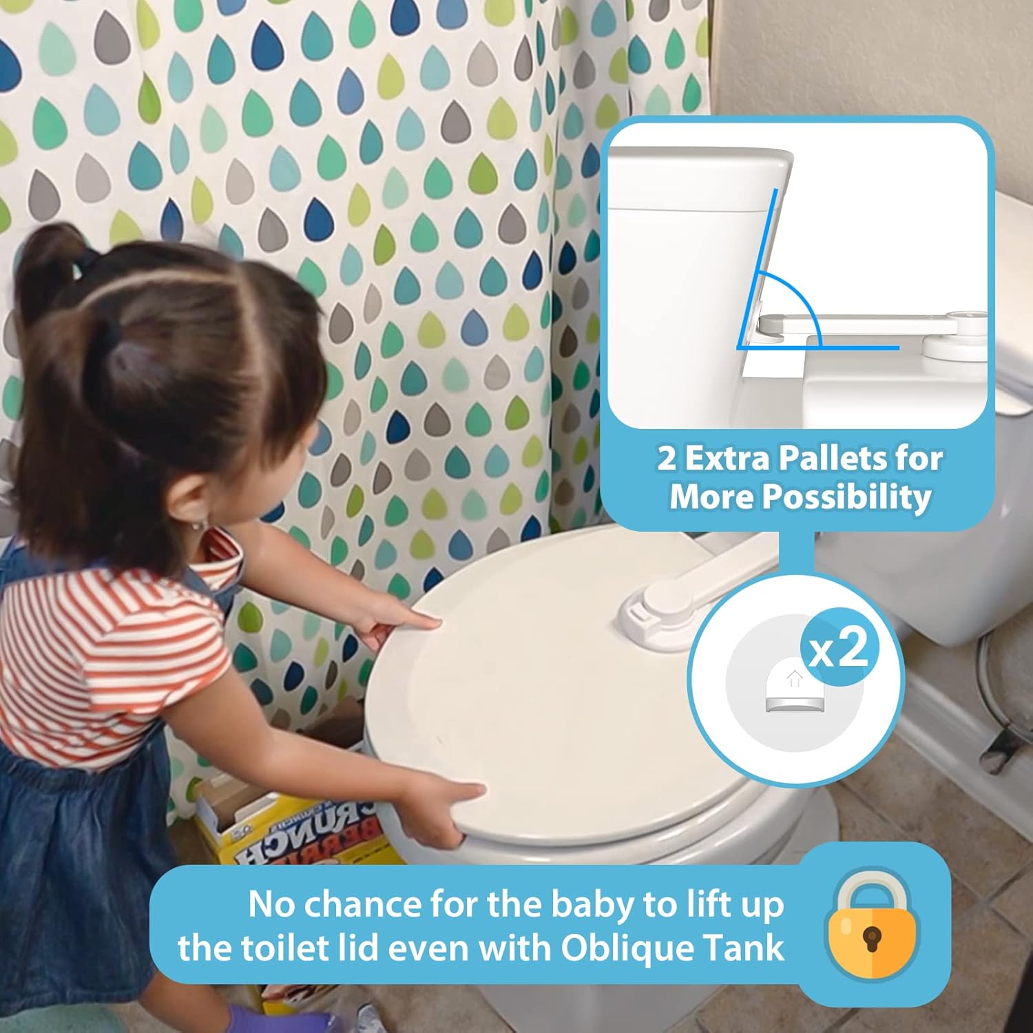 4our Kiddies Baby Toilet Lock for Child Safety, Baby Proof Toilet Seat Lock with Extra Pallet Fit for Most Standard Toilet, Easy Intallation Toilet Lid Lock with Extra 3M Adhesive