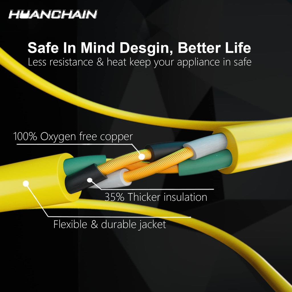 HUANCHAIN Indoor Outdoor Black Extension Cord 15 ft Waterproof, 16/3 Gauge Flexible Cold-Resistant Appliance Extension Cable Outside, 13A 1625W 16AWG SJTW, 3 Prong Electric Cord, ETL