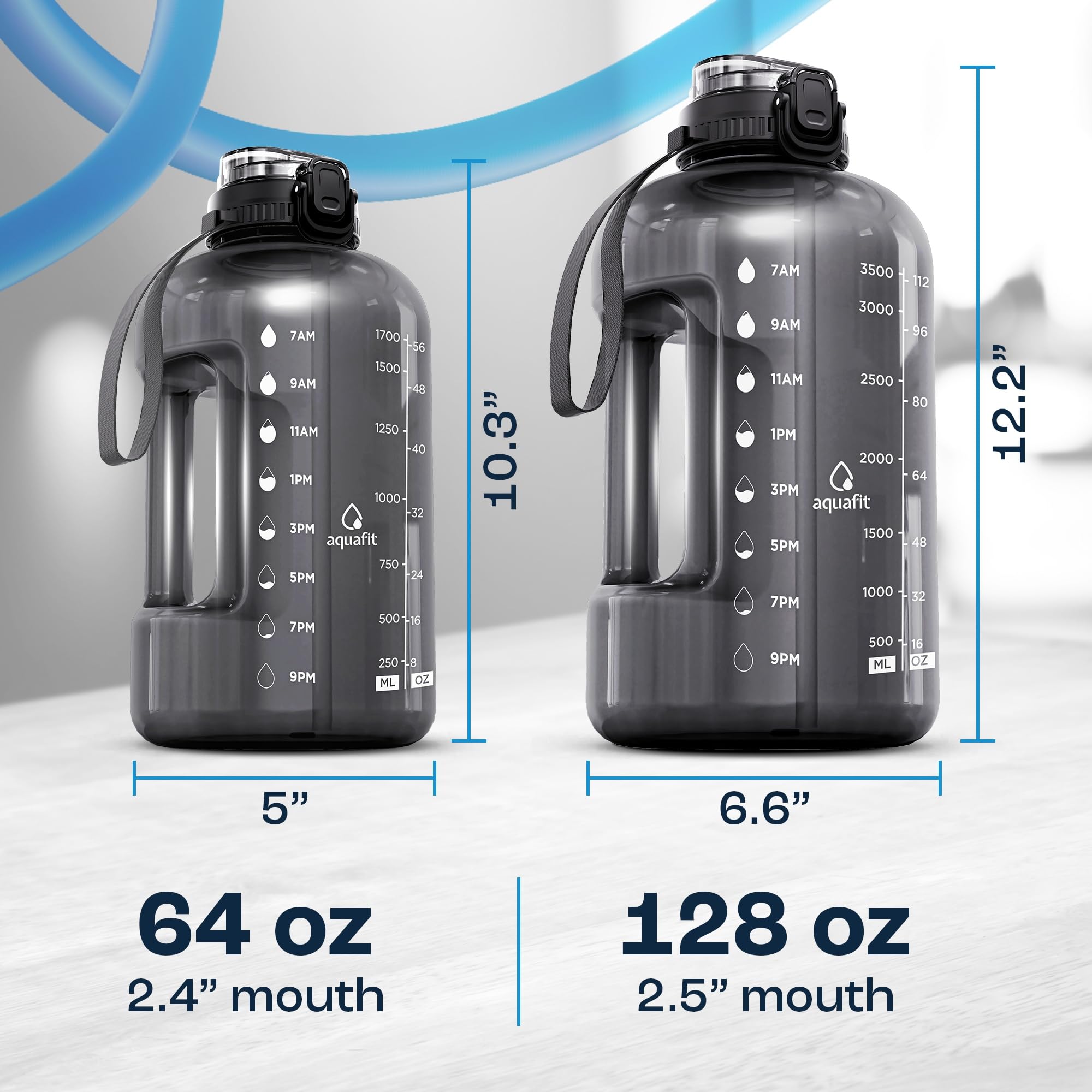 AQUAFIT 1 Gallon Water Bottle with Straw - 4l Water Bottle Time Marker - Motivational Gym Water Bottles 4l - 4 litre Water Bottles 1 Gallon 128 oz - Big Water Jug Large Water Bottle Gray