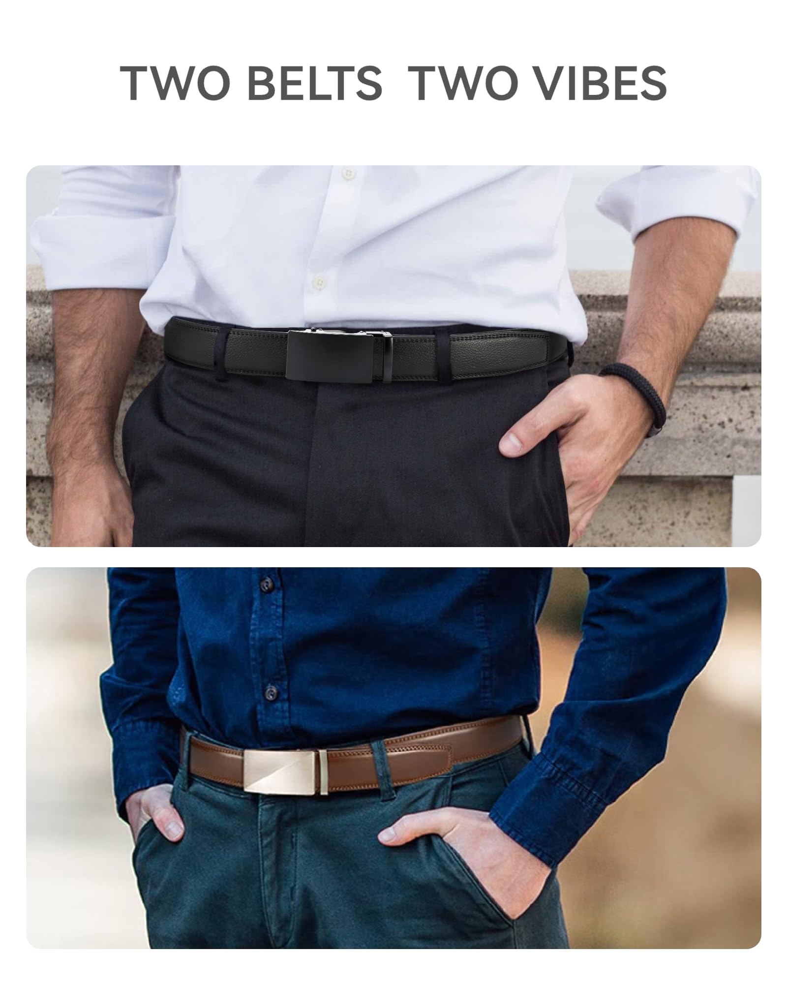 CHAOREN Ratchet Belts for Men 2 Pack - 1 3/8" Leather Belts Men
