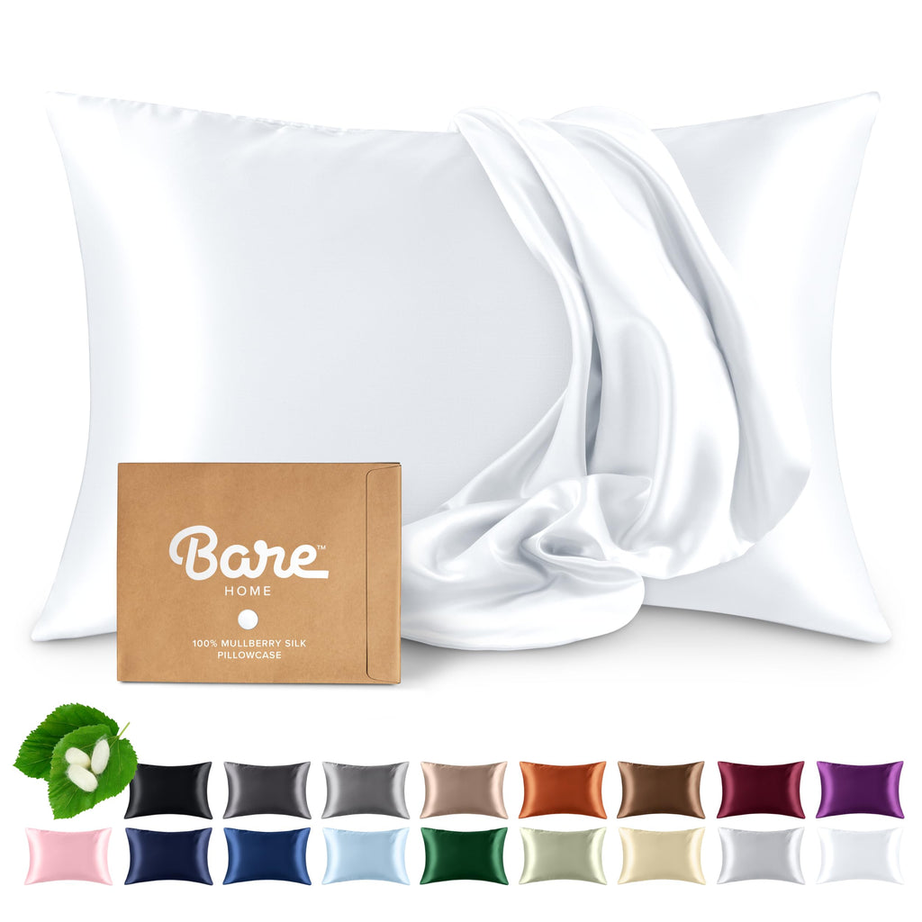 Bare Home 100% Mulberry Silk Pillowcase for Hair and Skin - Ultra Premium 6A Grade 19 Momme Silk Pillow Case - Hidden Zipper - Breathable Cooling Pillow Cover (Body, Silver)