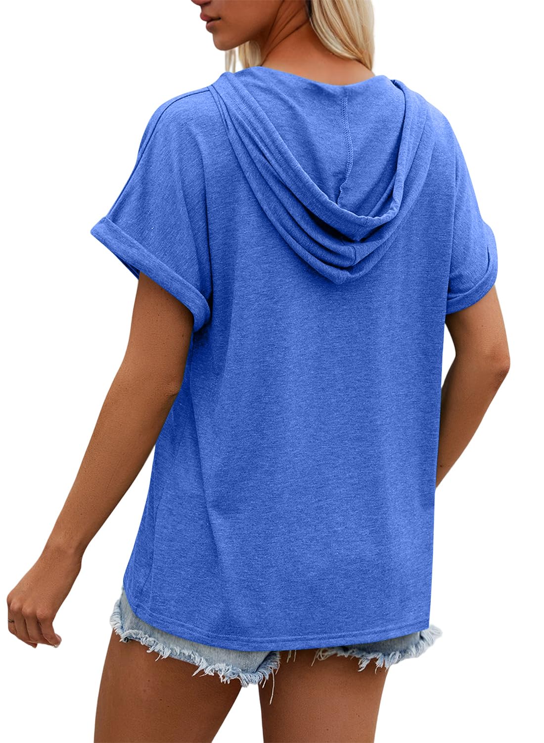 isermeo Womens Oversized Short Rolled Sleeve Summer Hoodie T Shirt 2024 Trendy Henley Button Tshirts S-XXL