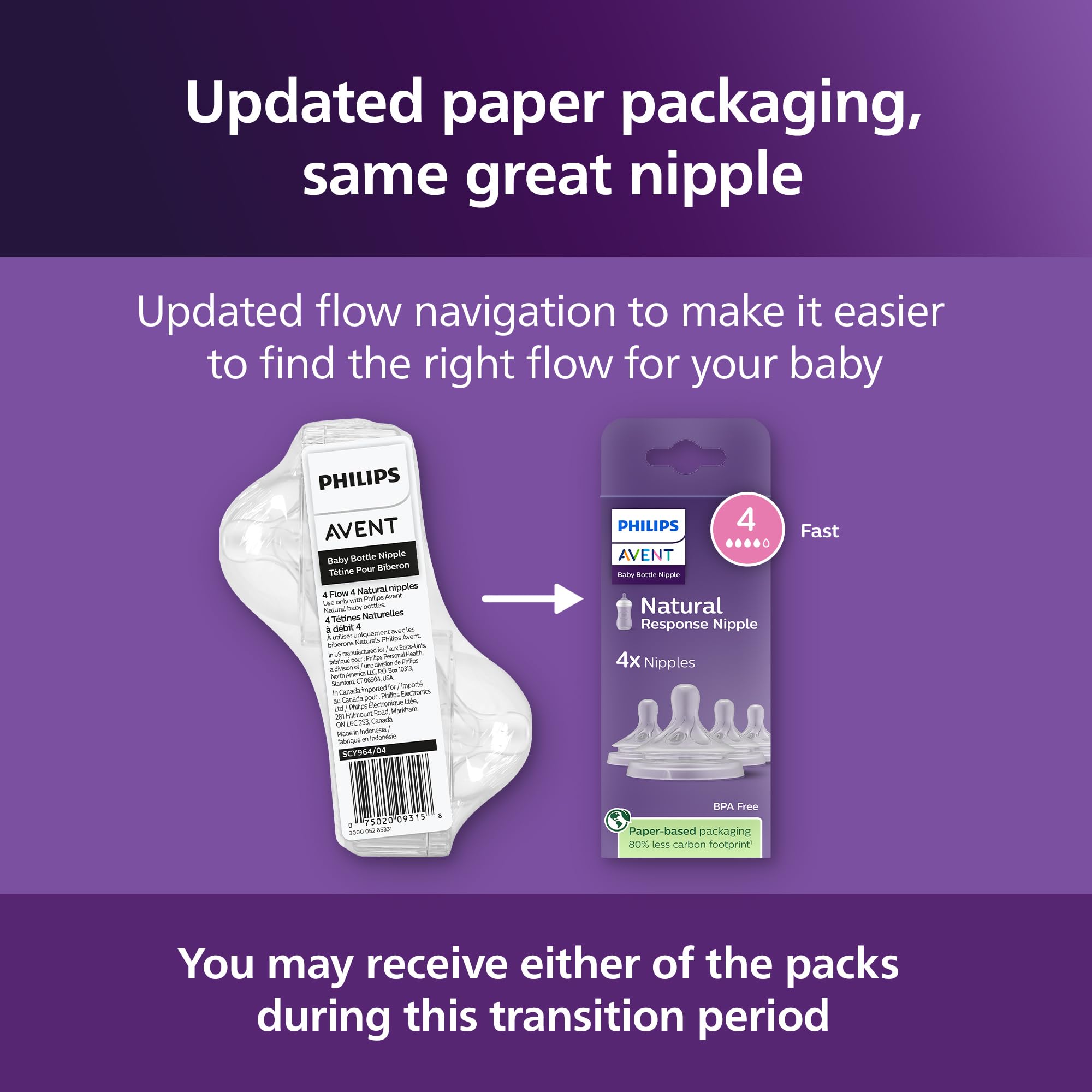 Philips Avent Natural Response Nipples, Extra Fast Flow (Flow 5), 6m+, 4-pack, SCY965/44