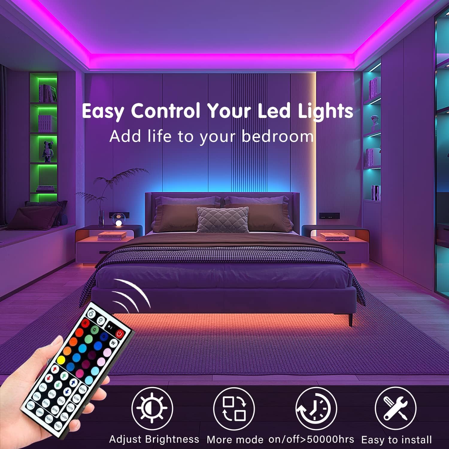 Keepsmile 100ft Led Strip Lights (2 Rolls of 50ft) Bluetooth App Control Led Lights Strip with Remote Music Sync Color Changing RGB Led Lights for Bedroom Room Home Christmas Decor (Lumiere Led 30M)