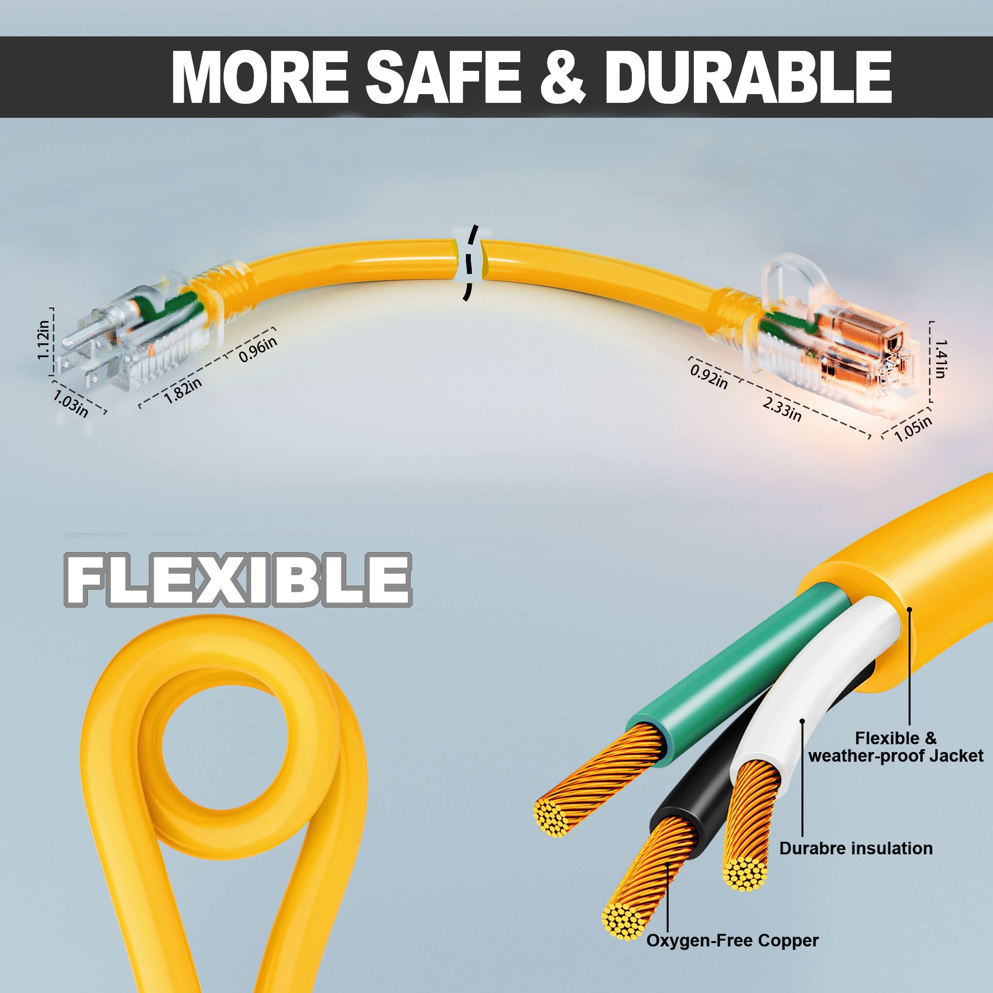 HUANCHAIN Indoor Outdoor Black Extension Cord 15 ft Waterproof, 16/3 Gauge Flexible Cold-Resistant Appliance Extension Cable Outside, 13A 1625W 16AWG SJTW, 3 Prong Electric Cord, ETL