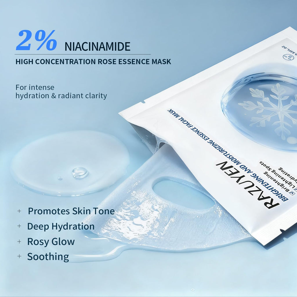 Masque visage en tissu RAZUYEN 2% niacinamide, sachet hydratant