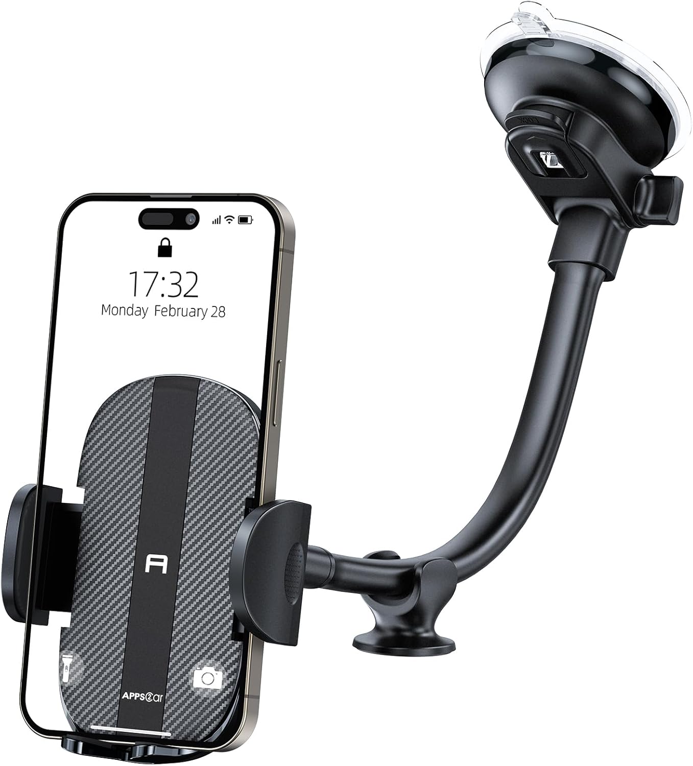Support universel de téléphone de voiture noir avec ventouse et tige flexible