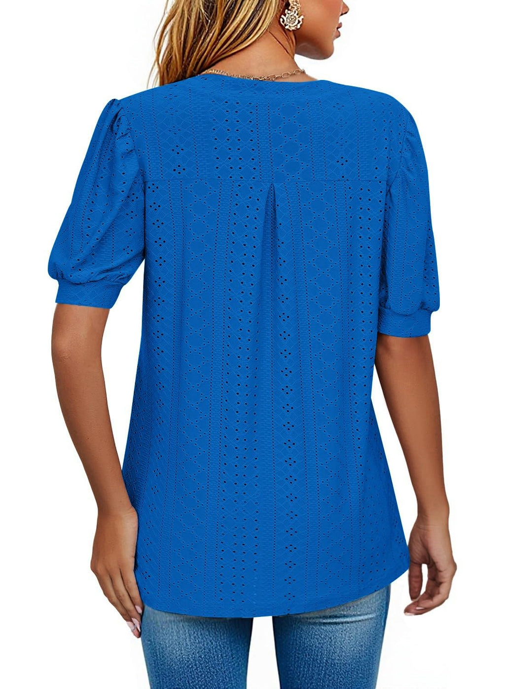 isermeo Womens Shirts Casual V Neck Tshirts Puff Short Sleeve Summer Tops Tunic Blouses S-XXL