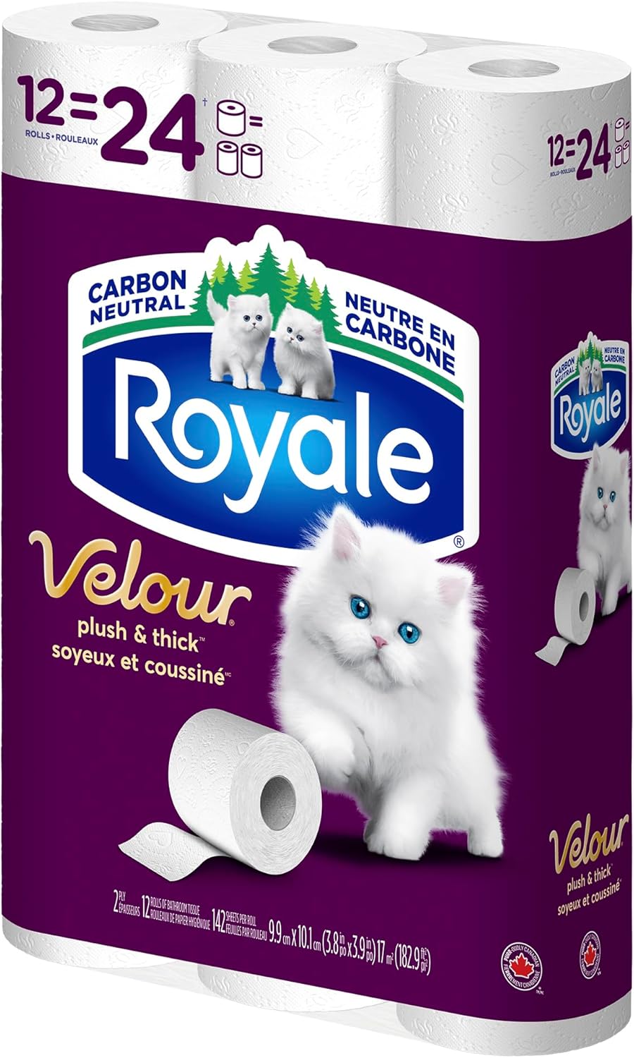 Royale Velour Toilet Paper, 12 Equal 24 Rolls, 142 Bathroom Tissues per roll