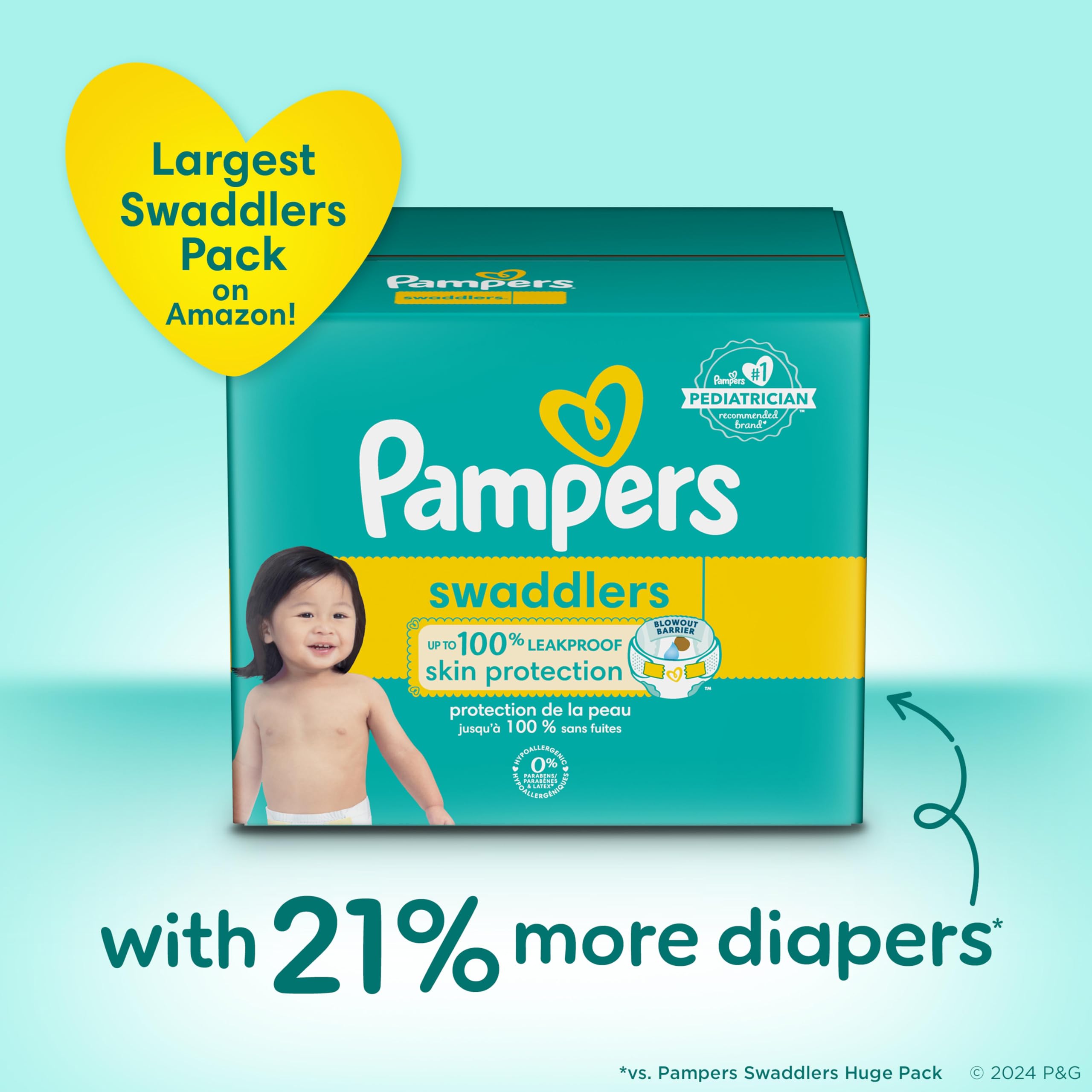 Pampers Swaddlers Diapers, Size 4 (15-34 lbs), 150 Count, Absorbent, Keeps Baby Dry and Comfortable, Skin Safe Disposable Baby Diaper
