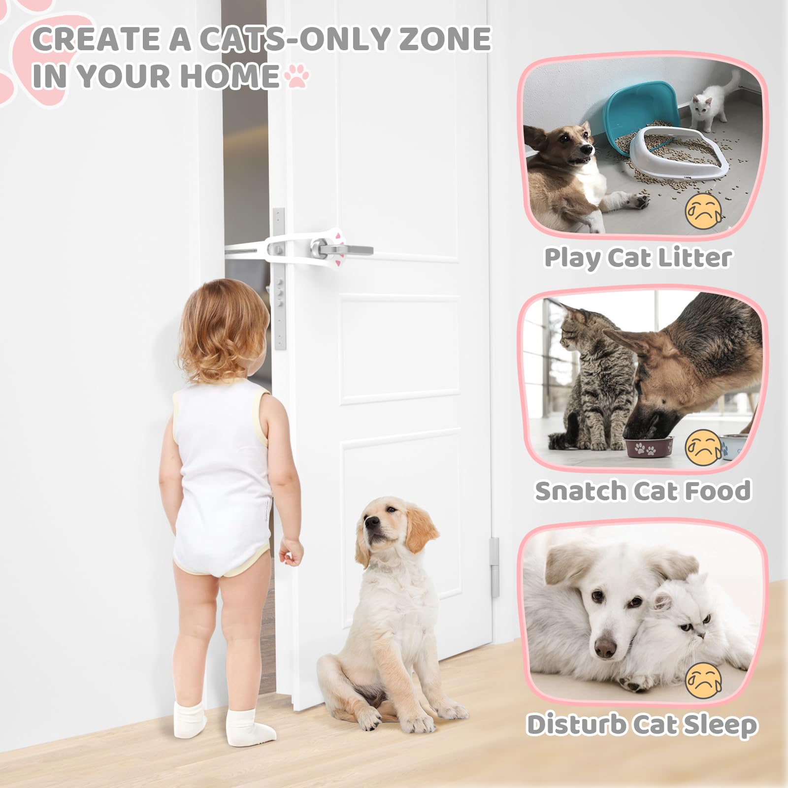 Cat Door Latch, Adjustable Cat Door Stopper Dog Proof Cat Litter Box with Door Access from 1.1" to 5.5", Sturdy Pet Door Latch Holder Easy to Install and Use, No Ruin Paints, No Drill or Cut (2 Pack)
