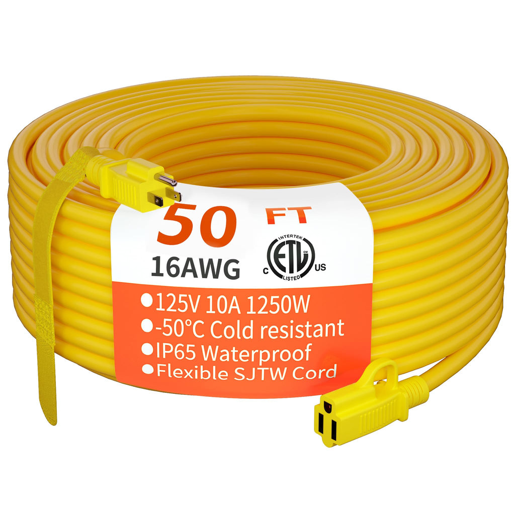 HUANCHAIN Indoor Outdoor Black Extension Cord 15 ft Waterproof, 16/3 Gauge Flexible Cold-Resistant Appliance Extension Cable Outside, 13A 1625W 16AWG SJTW, 3 Prong Electric Cord, ETL