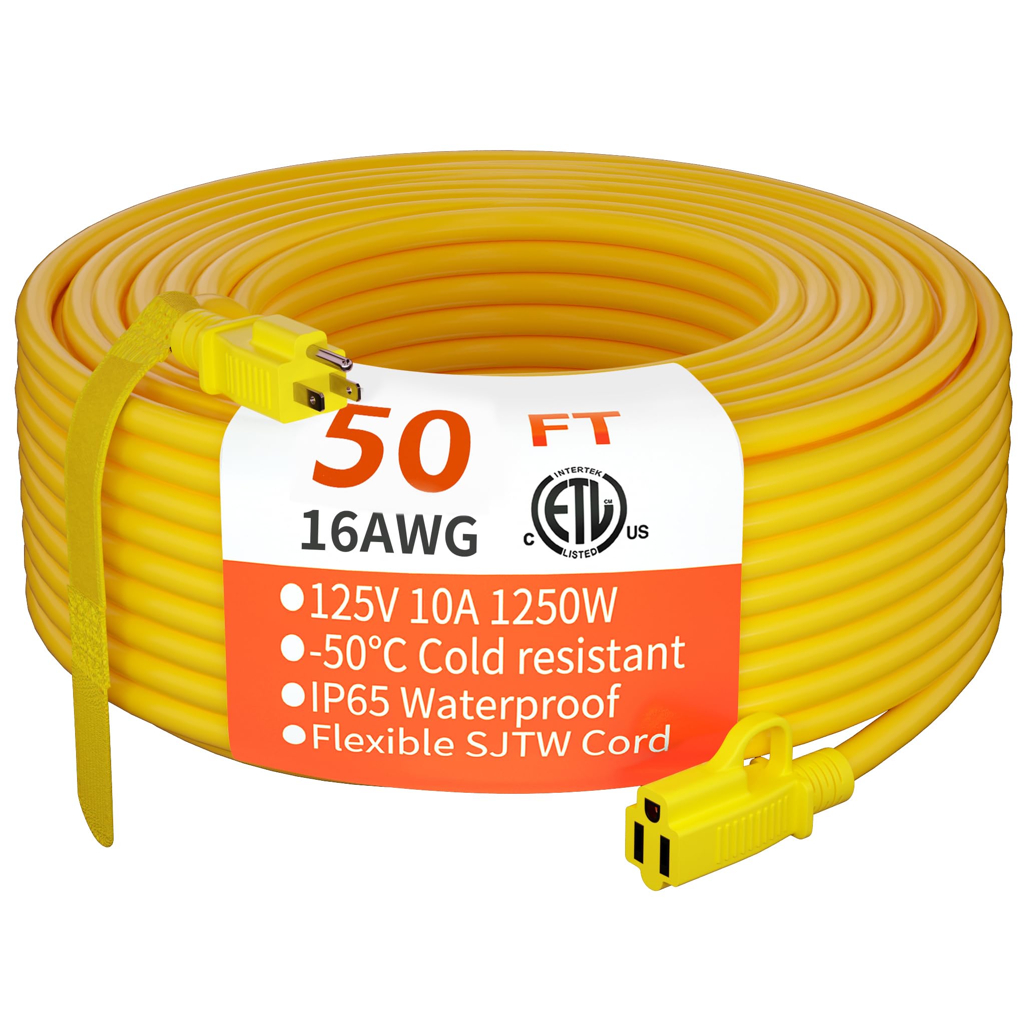 HUANCHAIN Indoor Outdoor Black Extension Cord 15 ft Waterproof, 16/3 Gauge Flexible Cold-Resistant Appliance Extension Cable Outside, 13A 1625W 16AWG SJTW, 3 Prong Electric Cord, ETL