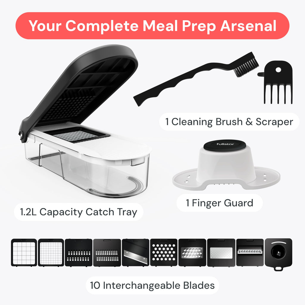 Fullstar Vegetable Chopper & Mandoline Slicer - Julienne Cutter Dicer Grater for Food Veggie Onion Cucumber Tomato Salad Potato Cheese - Kitchen Essentials & Gadgets (Compact 6-in-1, White)