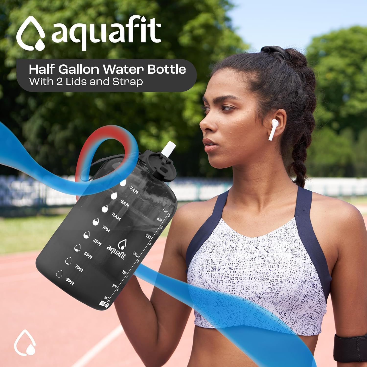 AQUAFIT 2l Water Bottle with Straw - Half Gallon Water Bottle - Motivational Gym Water Bottles 2l - 2 Liter Water Bottle Time Marker - Half Gallon Water Jug 64 oz - Large Water Bottle Gray