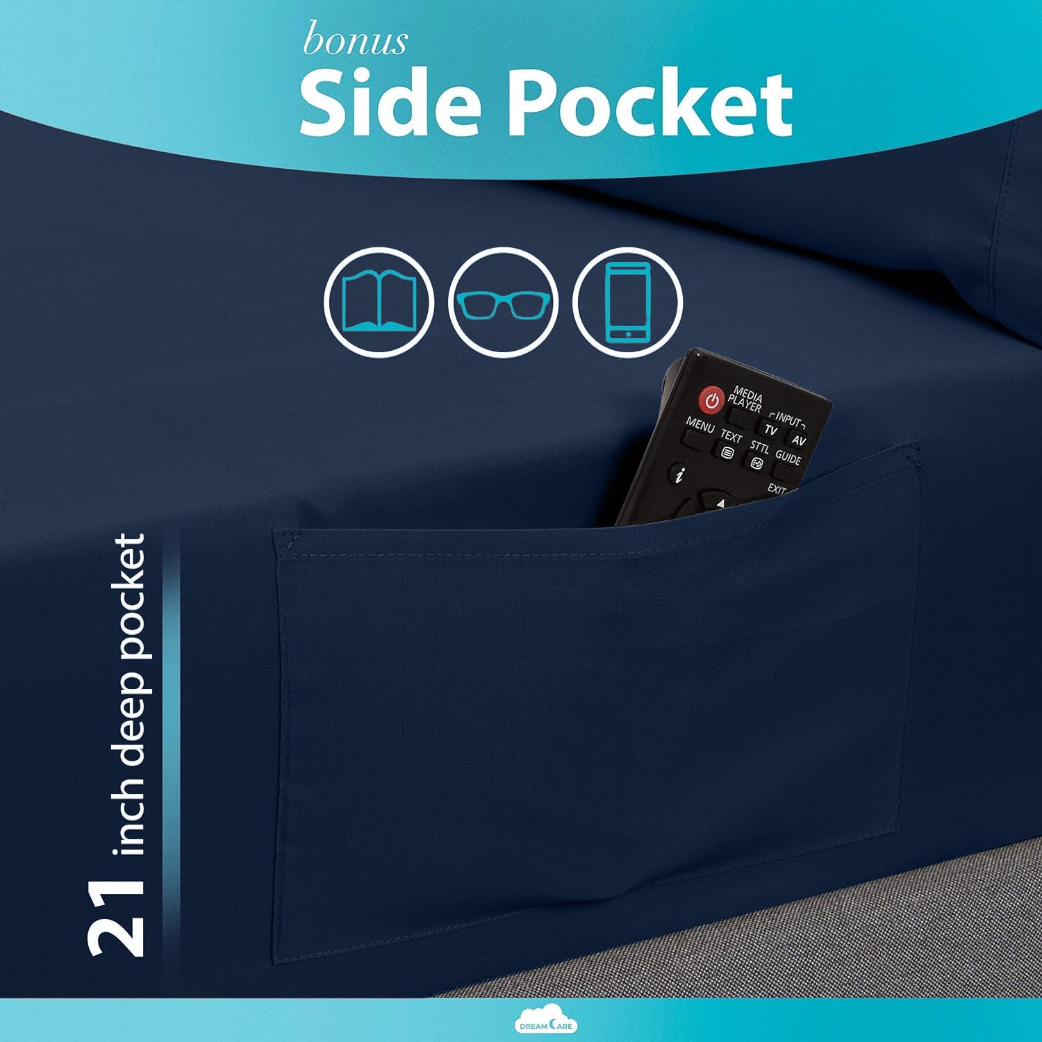 DREAMCARE Bedding Sets Queen - 6 Piece Queen Bed Sheets - Deep Pocket up to 15 in - Draps Lit Queen - Luxury Hotel Sheets & Pillowcases Set - Shrink & Fade Resistant (Queen, Navy Blue