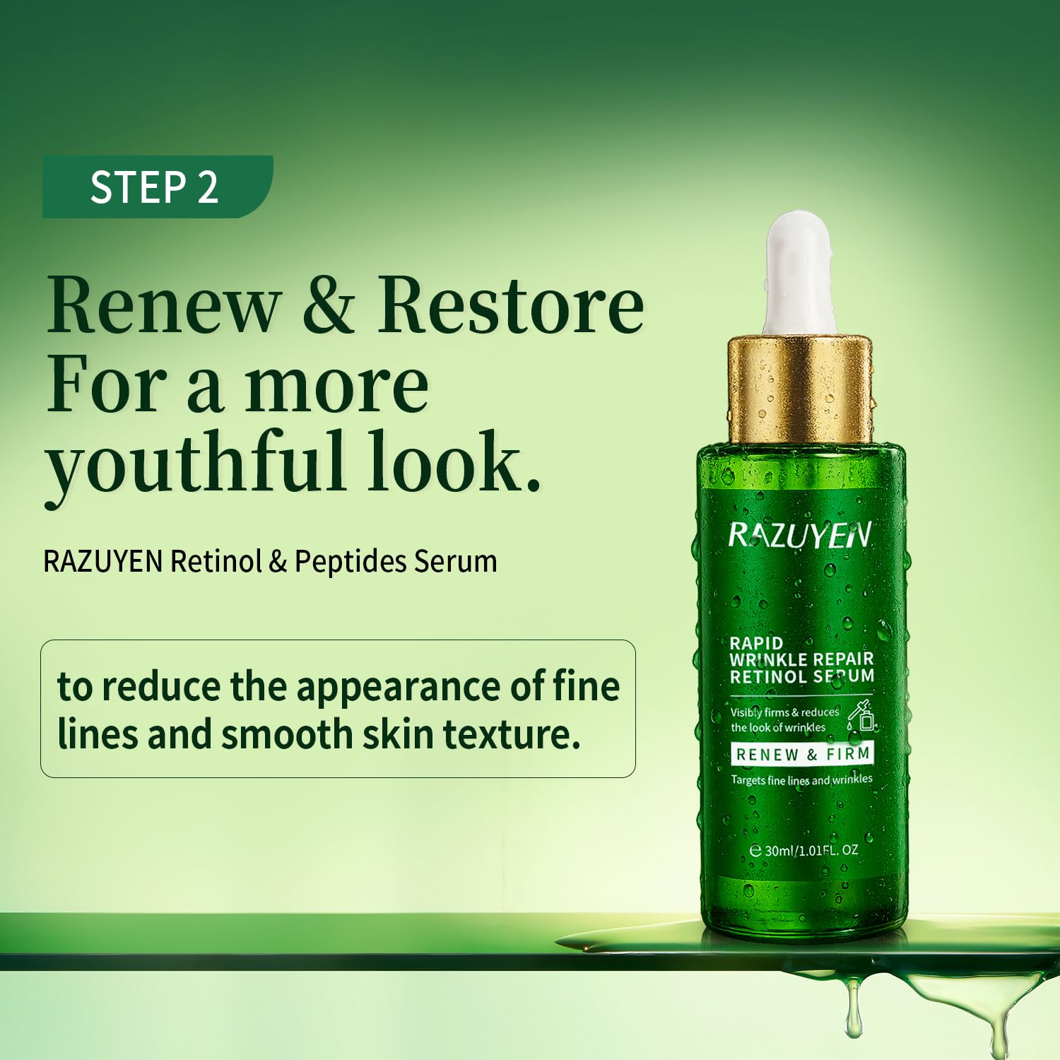 Sérum pour le visage en flacon vert avec compte-gouttes