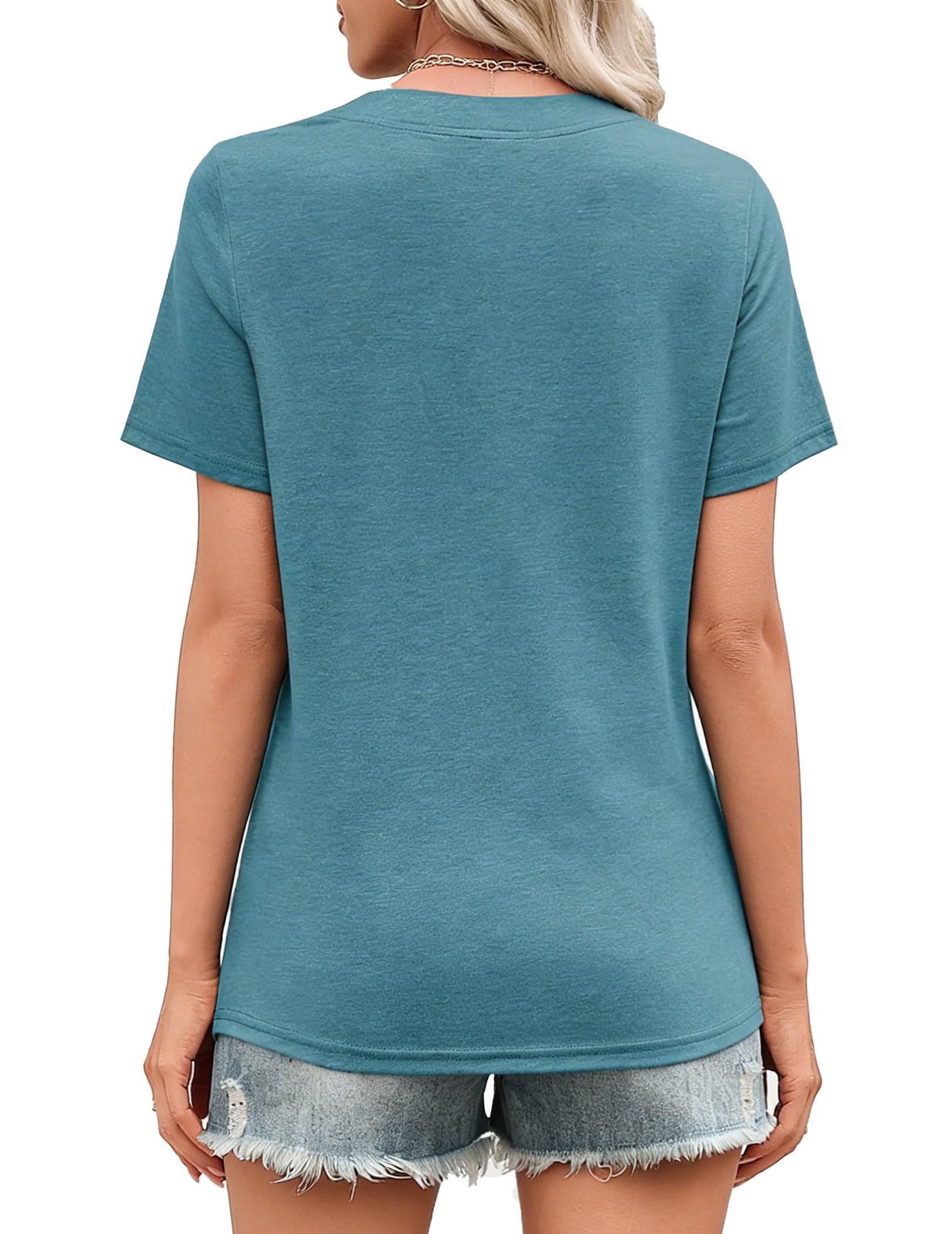 isermeo Womens Tops Short Sleeve V Neck Tee Shirts Cute Dressy Casual Summer Clothing Business Work Blouse S-XXL