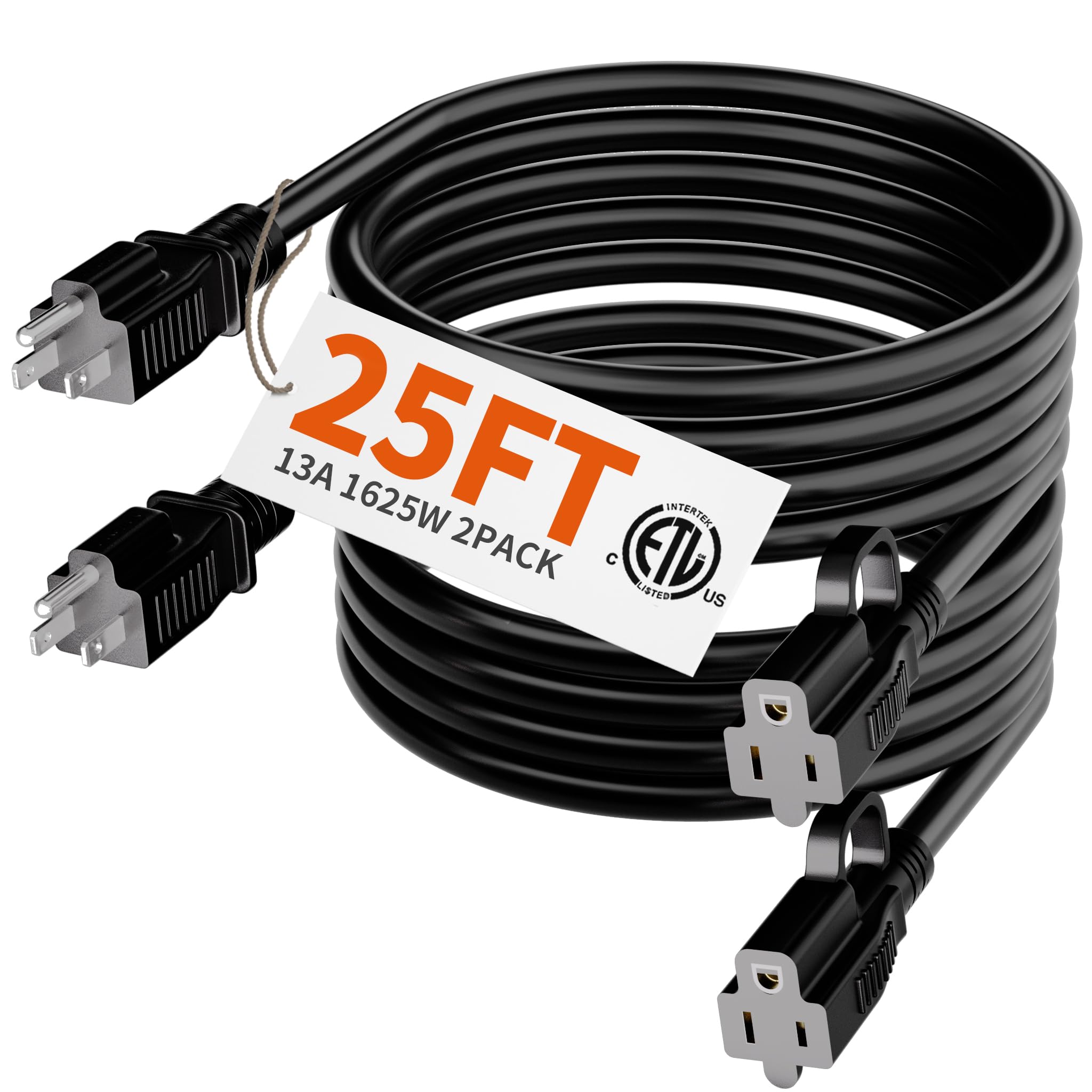 HUANCHAIN Indoor Outdoor Black Extension Cord 15 ft Waterproof, 16/3 Gauge Flexible Cold-Resistant Appliance Extension Cable Outside, 13A 1625W 16AWG SJTW, 3 Prong Electric Cord, ETL