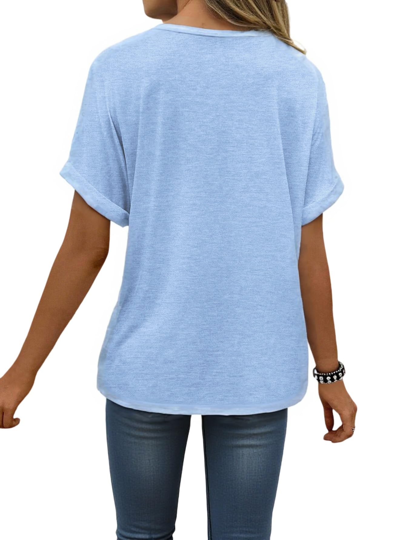 isermeo Womens T Shirts Short Sleeve V Neck Tees Fashion Tops 2026 Trendy Soft Casual Blouse Summer Outfits S-XXL