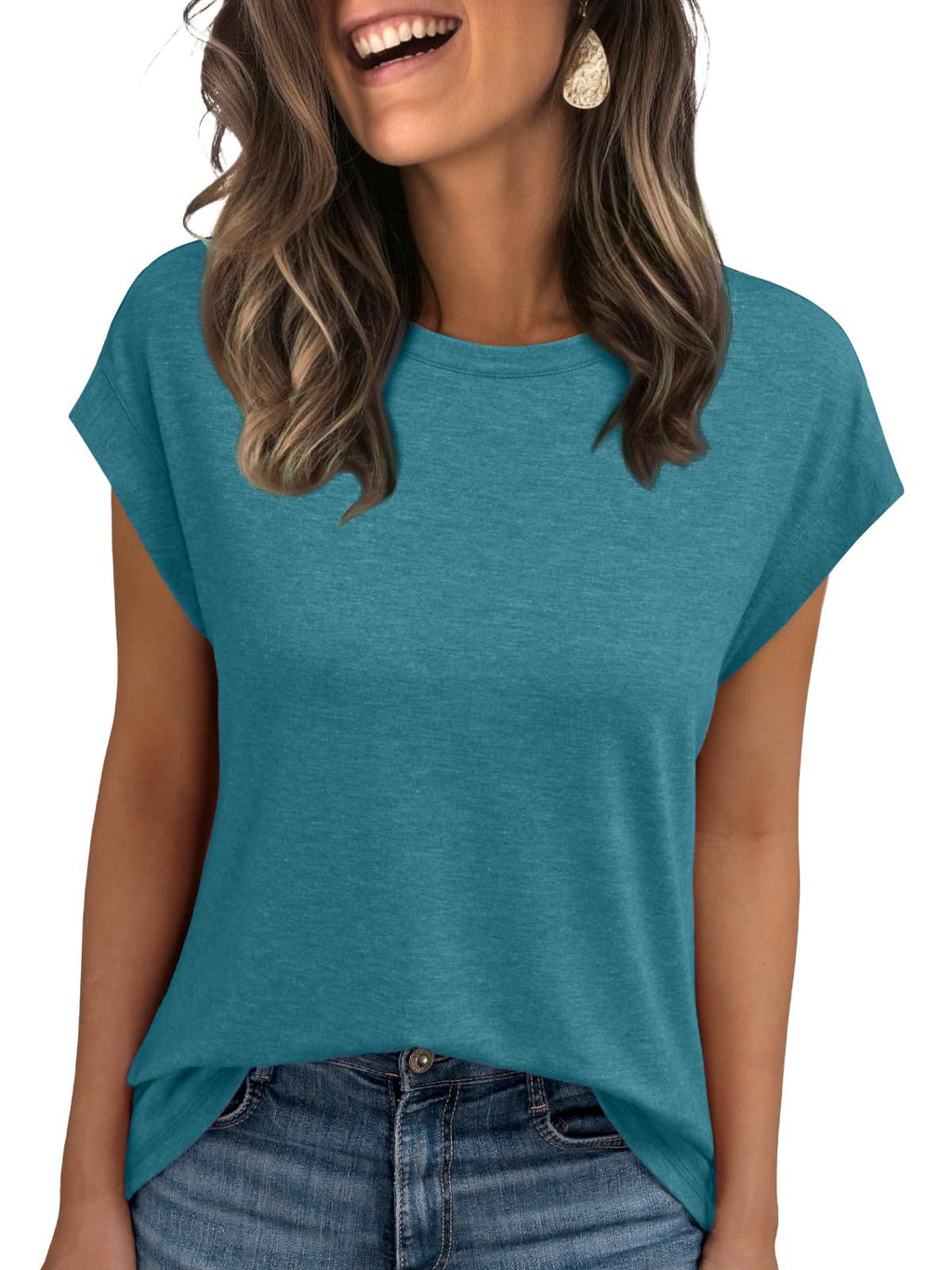 isermeo Womens Summer Tops Cap Sleeve T Shirts Crew Neck Outfits Cute Trendy Tunic Blouses 2026 S-XXL