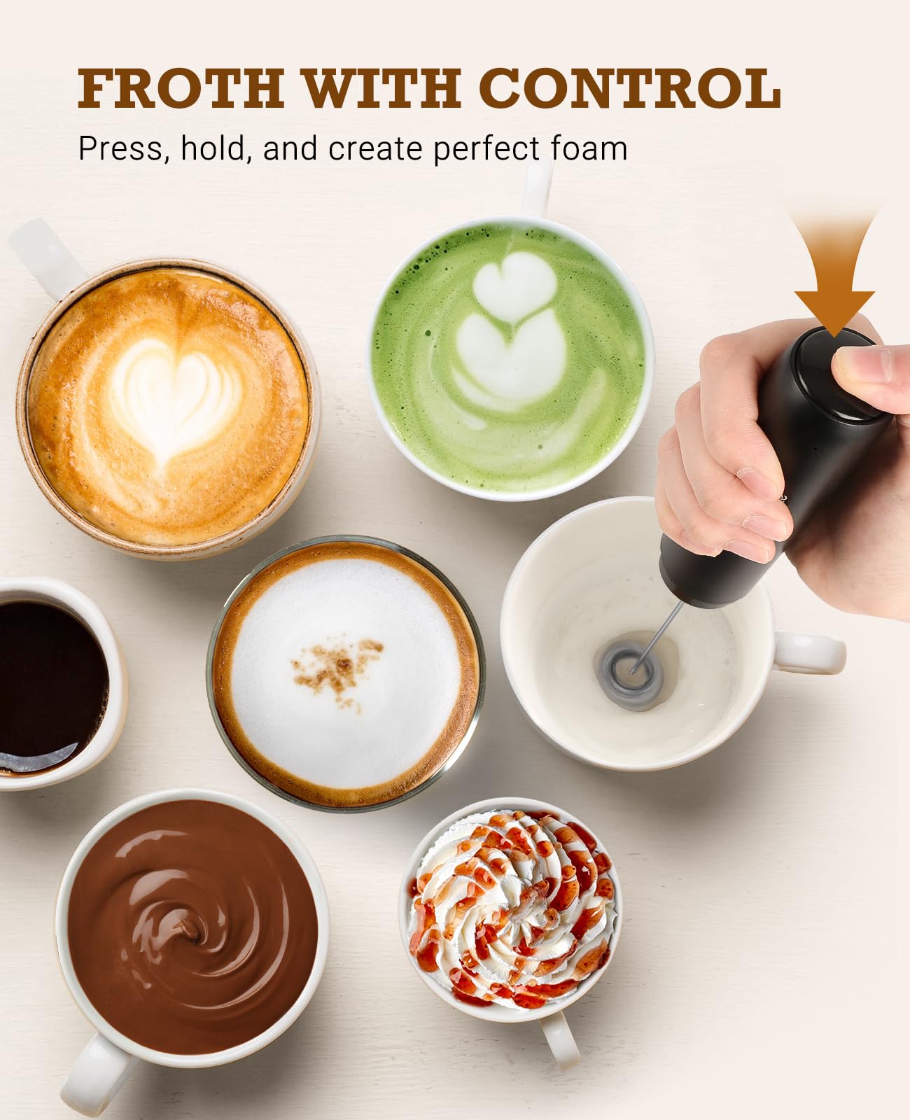 SIMPLETASTE Milk Frother Handheld Electric Foam Maker, Drink Mixer with Stainless Steel Whisk for Cappuccino, Bulletproof Coffee, Latte, Blizzard White, Without Stand, Battery Operated
