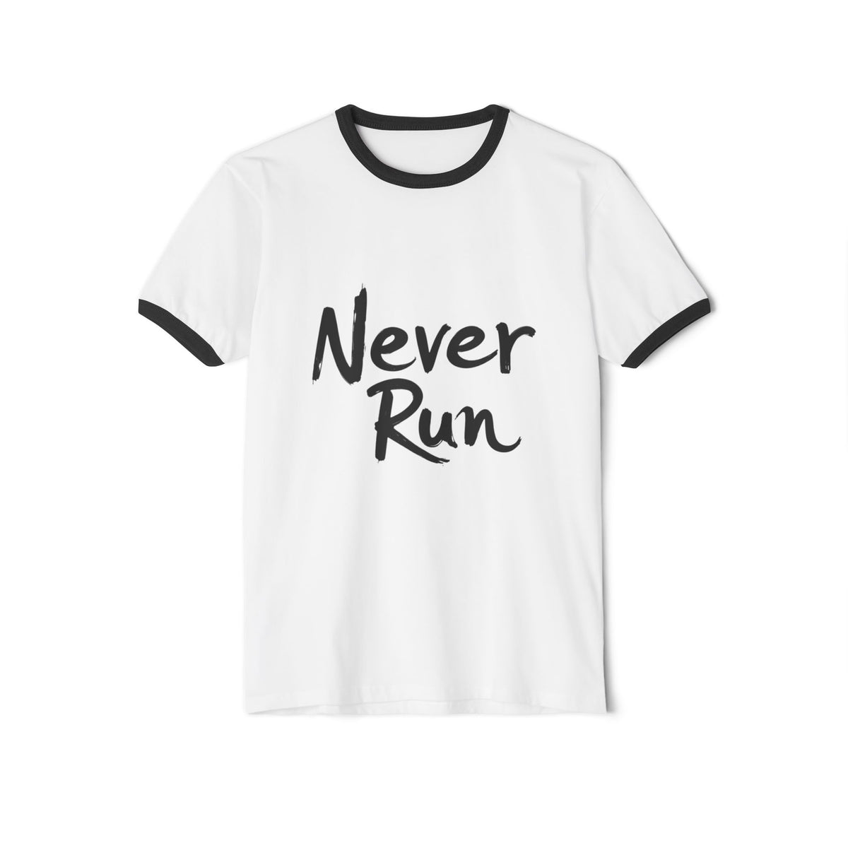 Never Run Unisex Cotton Ringer T-Shirt, Casual Tee, Motivational Shirt, Gift for Runners, Fitness Wear, Workout Clothing