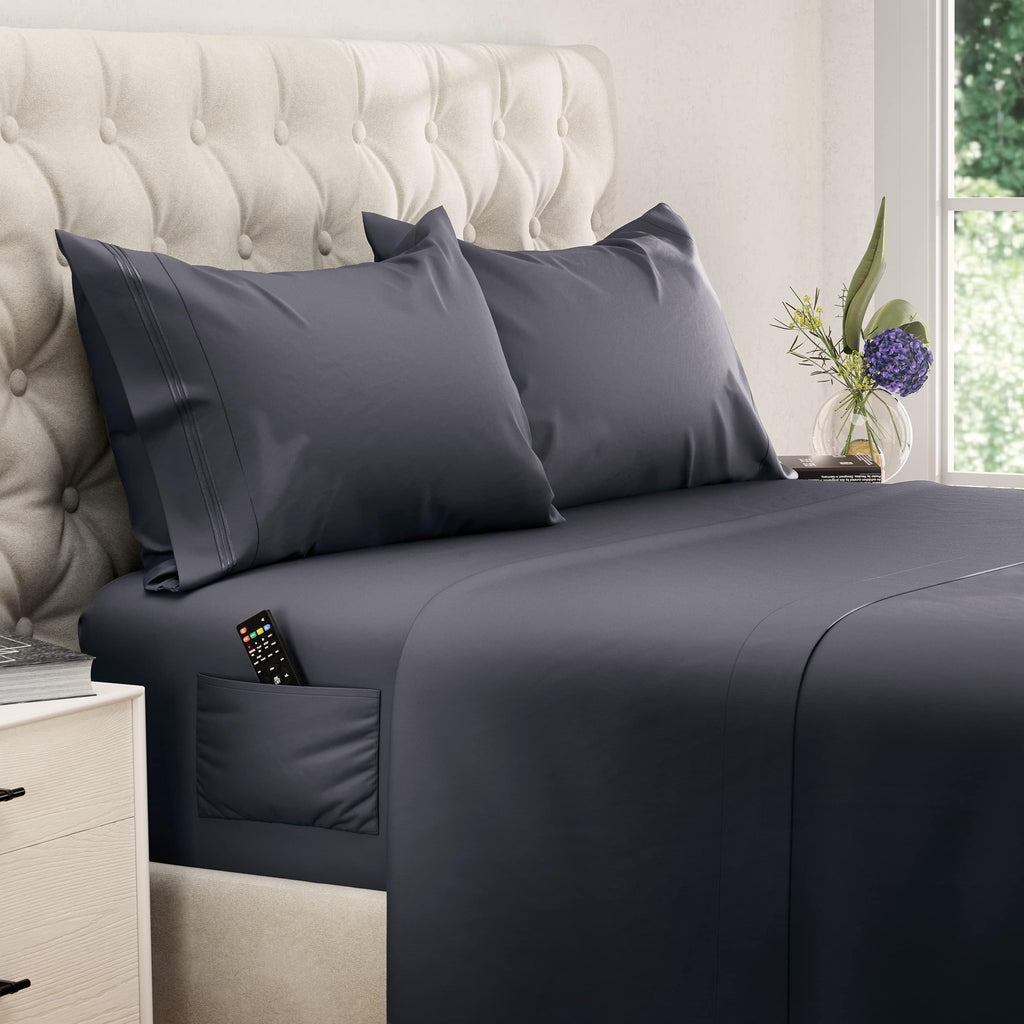 DREAMCARE Bedding Sets Queen - 4 Piece Queen Bed Sheets - Deep Pocket up to 15 in - Draps Lit Queen - Luxury Hotel Sheets & Pillowcases Set - Shrink & Fade Resistant (Queen, Black)