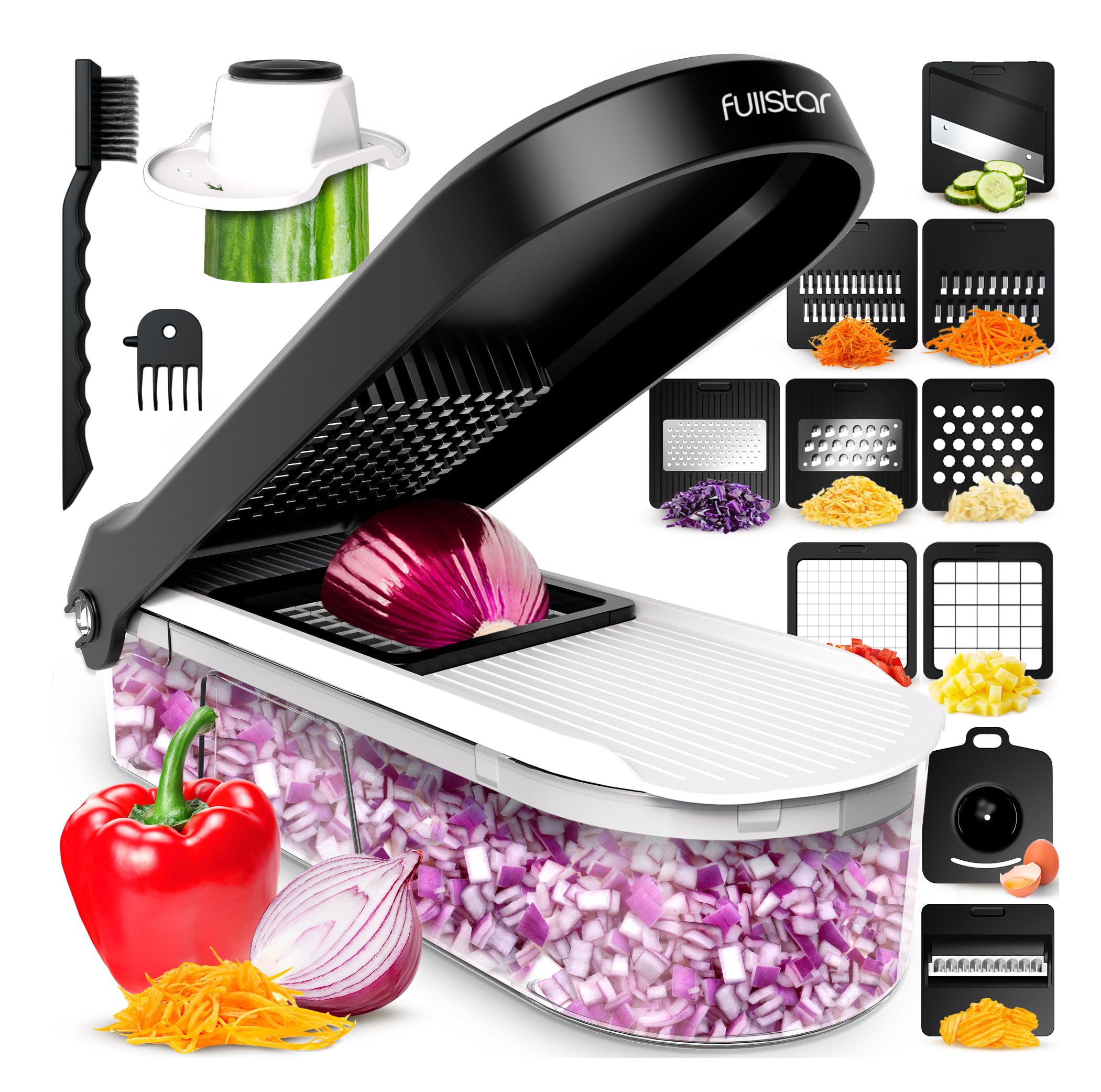 Fullstar Vegetable Chopper & Mandoline Slicer - Julienne Cutter Dicer Grater for Food Veggie Onion Cucumber Tomato Salad Potato Cheese - Kitchen Essentials & Gadgets (Compact 6-in-1, White)
