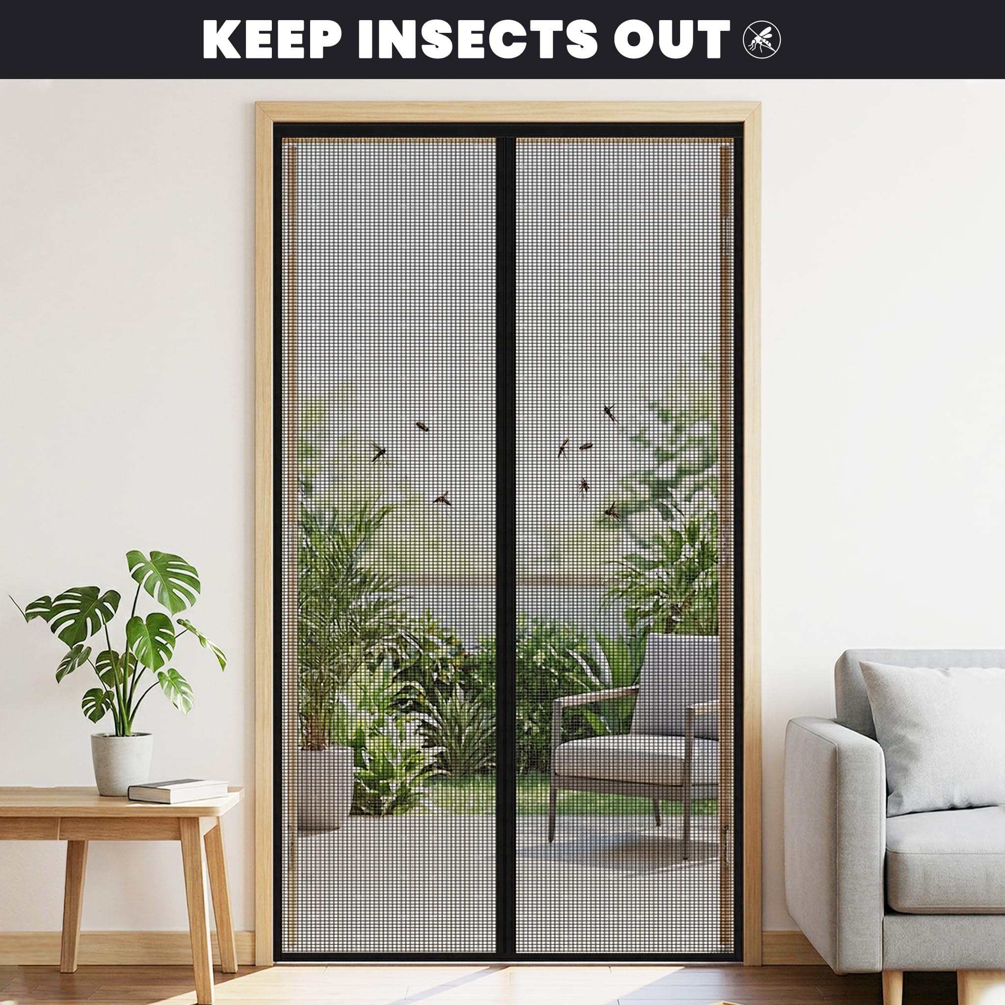Magnetic Screen Door, Heavy Duty Fiberglass Moustiquaire Magnétique, Screen Mesh with Automatic Block Closure, Walk Through Easily, Fits Door Size up to 36-38" W x 80" H