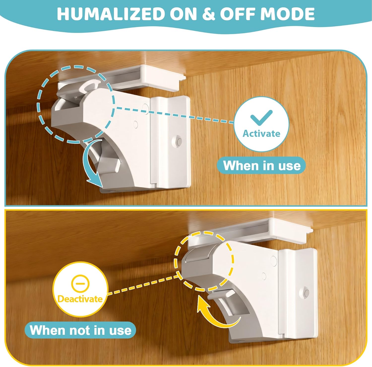 Magnetic Cabinet Locks 4 Locks + 1 Key, Baby Proofing Child Safety Locks for Cabinets and Drawers, Invisible No Drill Adhesive Design with Easy Installation Template & Screws, Starter Kit