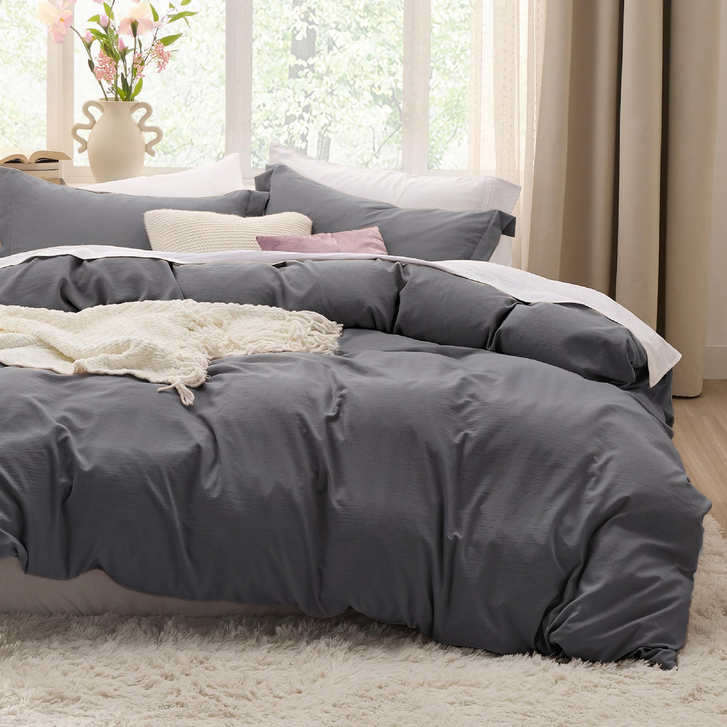Bedsure Duvet Cover Queen Size - 3 Pieces Prewashed Cotton-Like Extra Soft Bedding Set, Includes 1 Duvet Cover 90x90 Inches with Zipper Closure & 2 Pillow Shams, Linen, Comforter Not Included