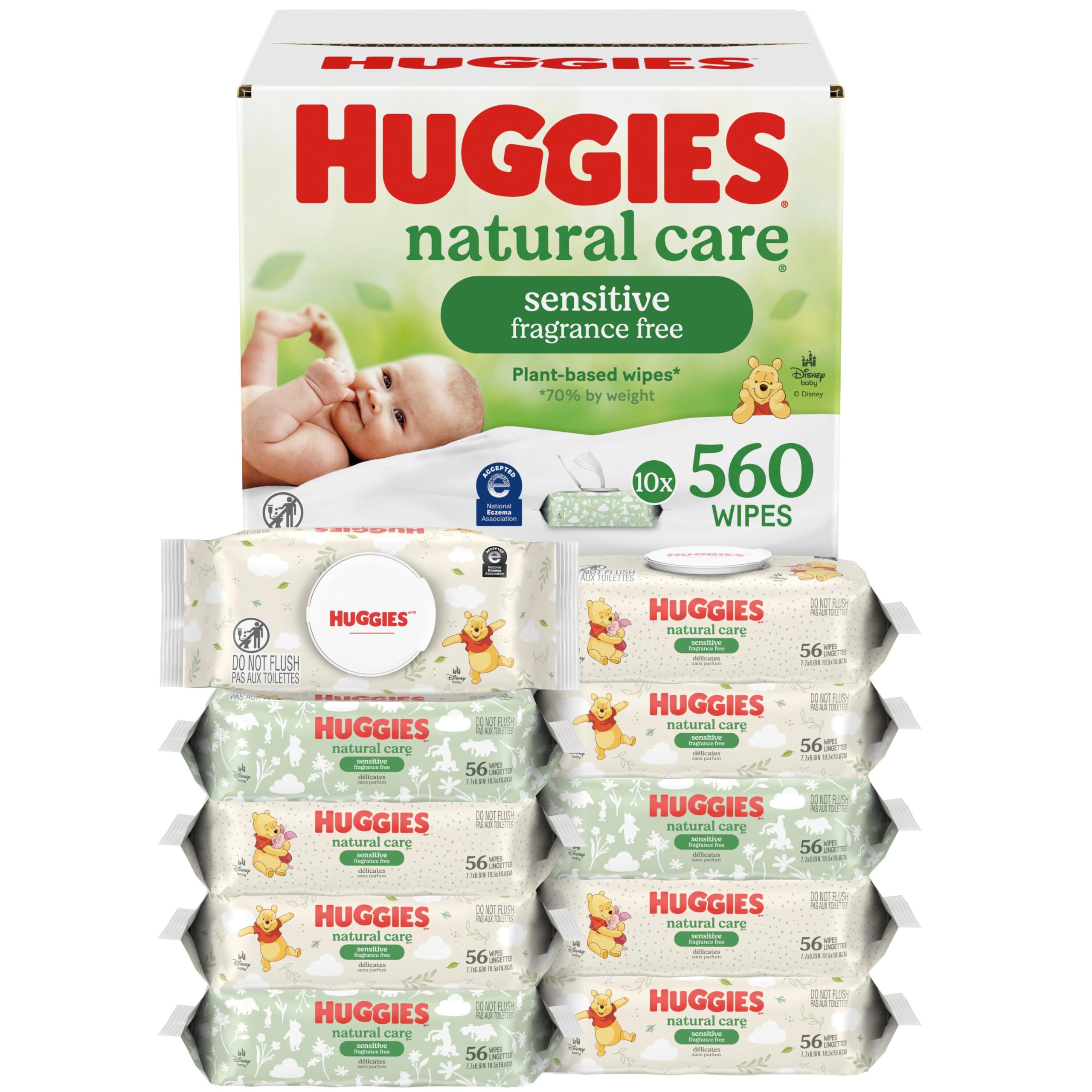 Huggies Natural Care Sensitive Baby Wipes, Unscented, Hypoallergenic, 99% Purified Water, 15 Flip-Top Packs (960 Wipes Total)