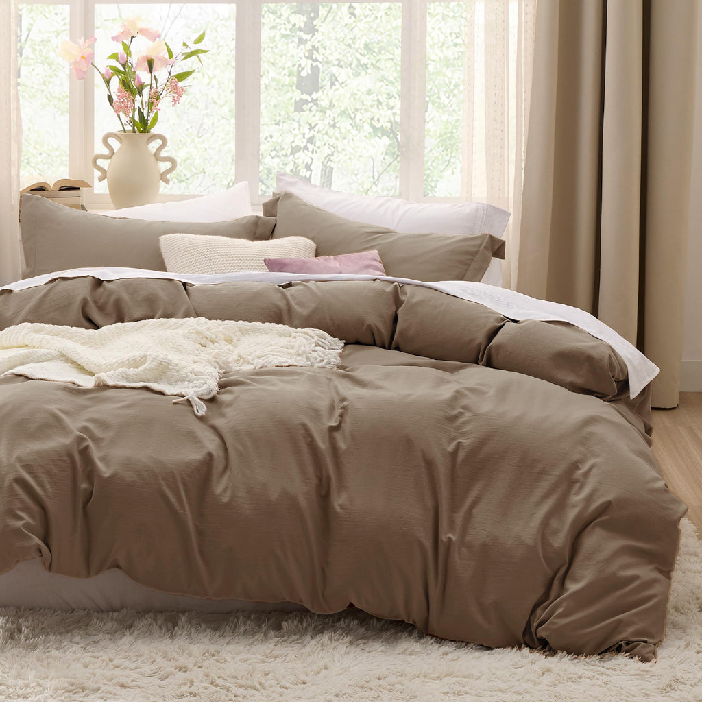 Bedsure Duvet Cover Queen Size - 3 Pieces Prewashed Cotton-Like Extra Soft Bedding Set, Includes 1 Duvet Cover 90x90 Inches with Zipper Closure & 2 Pillow Shams, Linen, Comforter Not Included