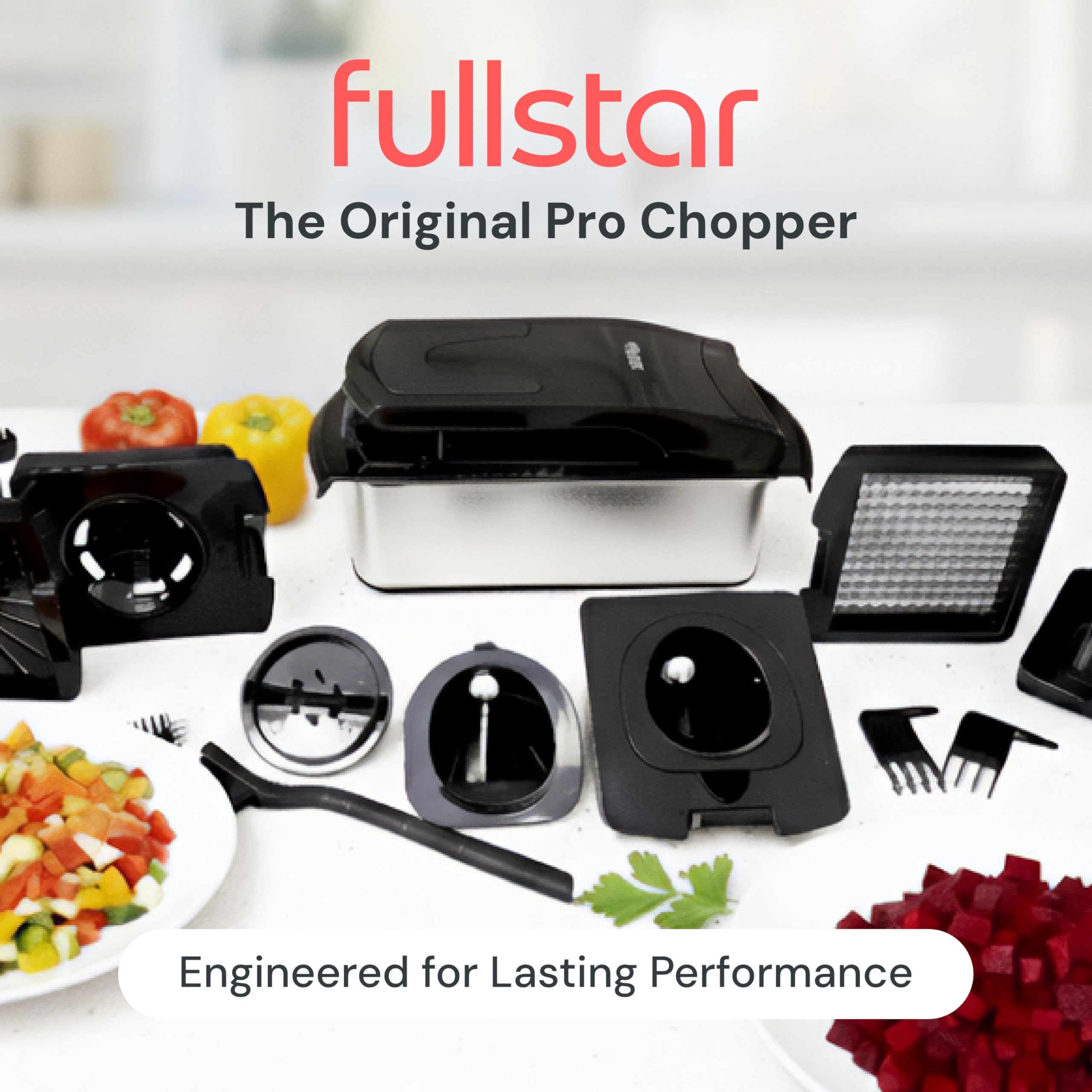 Fullstar Vegetable Chopper & Cutter - Slicer Dicer Spiralizer with Container for Food Veggie Onion Cucumber Tomato Salad Potato French Fry - Kitchen Essentials & Gadgets (PRO 4-in-1, White)