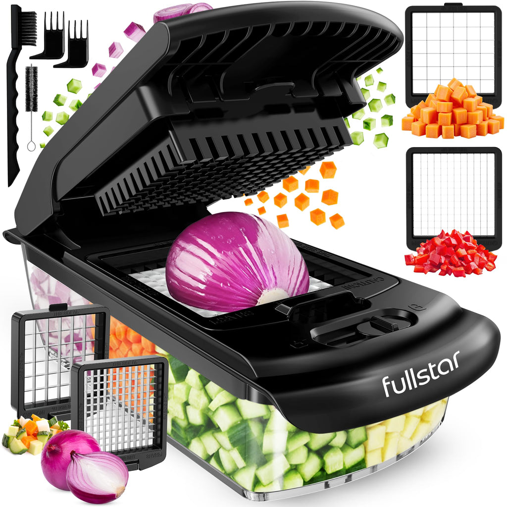 Fullstar Vegetable Chopper & Cutter - Slicer Dicer Spiralizer with Container for Food Veggie Onion Cucumber Tomato Salad Potato French Fry - Kitchen Essentials & Gadgets (PRO 4-in-1, White)