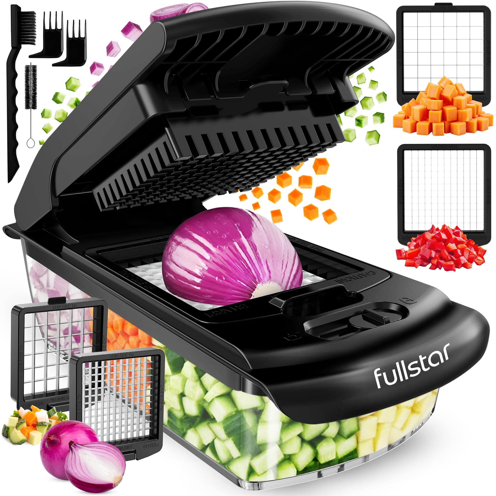 Fullstar Vegetable Chopper & Cutter - Slicer Dicer Spiralizer with Container for Food Veggie Onion Cucumber Tomato Salad Potato French Fry - Kitchen Essentials & Gadgets (PRO 4-in-1, White)