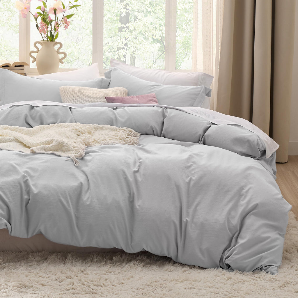 Bedsure Duvet Cover Queen Size - 3 Pieces Prewashed Cotton-Like Extra Soft Bedding Set, Includes 1 Duvet Cover 90x90 Inches with Zipper Closure & 2 Pillow Shams, Linen, Comforter Not Included