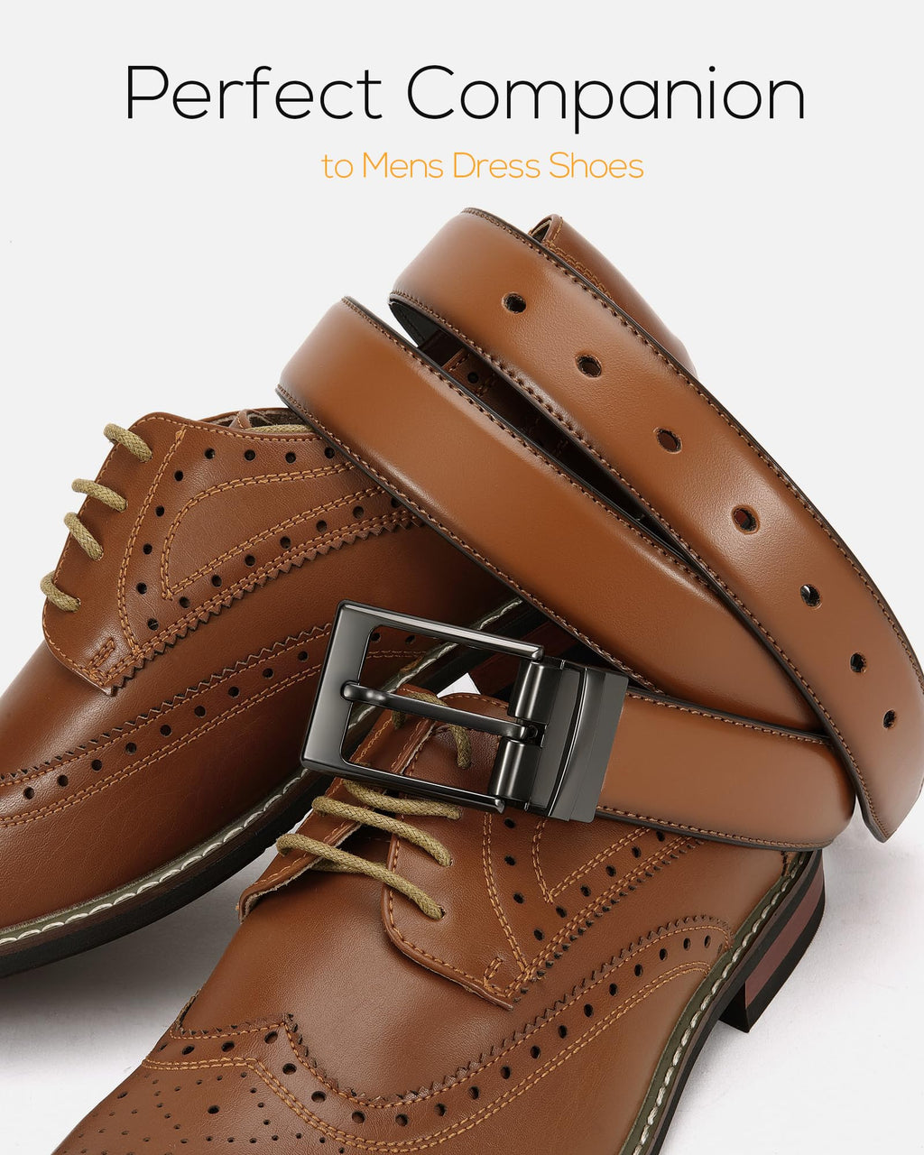 CHAOREN Reversible Mens Belt 1 Piece - 1 3/8" Mens Belts Leather for Casual Jeans Dress - One Belt, Two Colors