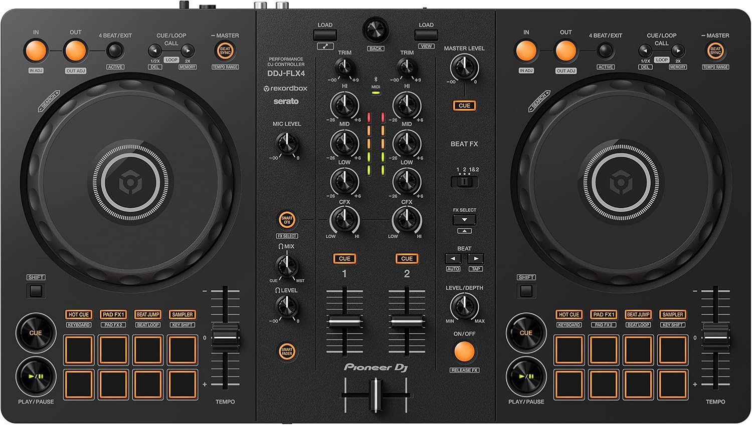 Table de mixage DJ 2 canaux Pioneer DJ, platines doubles et pads de performance orange