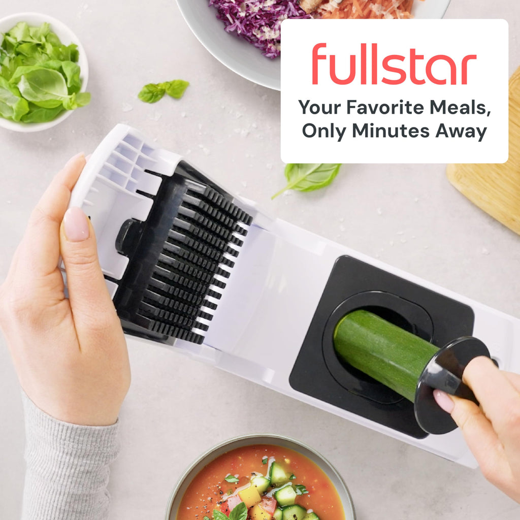 Fullstar Vegetable Chopper & Cutter - Slicer Dicer Spiralizer with Container for Food Veggie Onion Cucumber Tomato Salad Potato French Fry - Kitchen Essentials & Gadgets (PRO 4-in-1, White)
