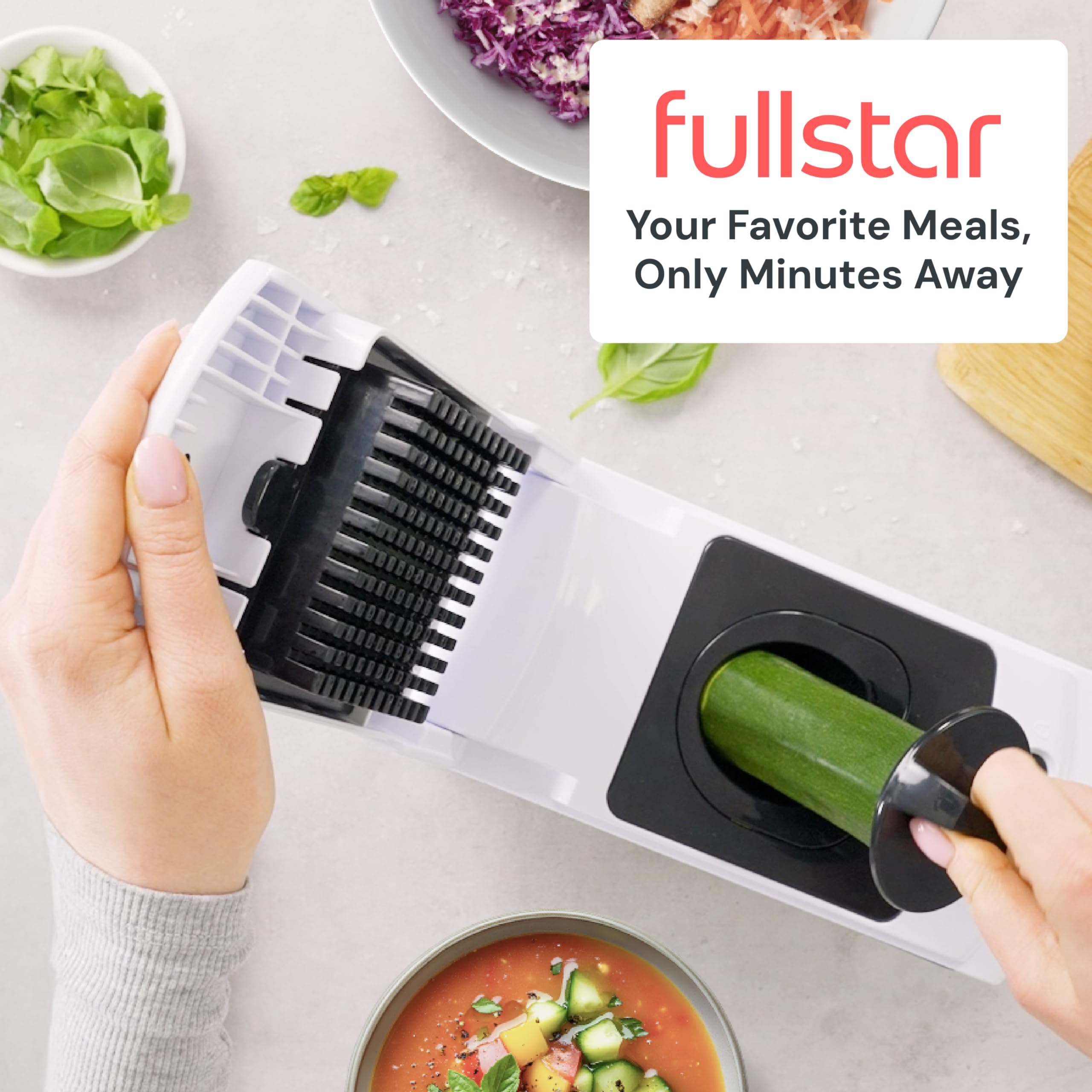 Fullstar Vegetable Chopper & Cutter - Slicer Dicer Spiralizer with Container for Food Veggie Onion Cucumber Tomato Salad Potato French Fry - Kitchen Essentials & Gadgets (PRO 4-in-1, White)