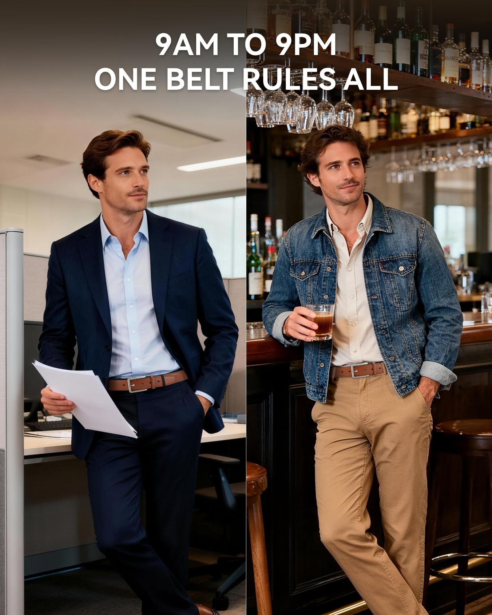 CHAOREN Leather Belts for Men - 1 3/8" Dress Belts Men - Considerate Gift for Work Business Casual Jeans