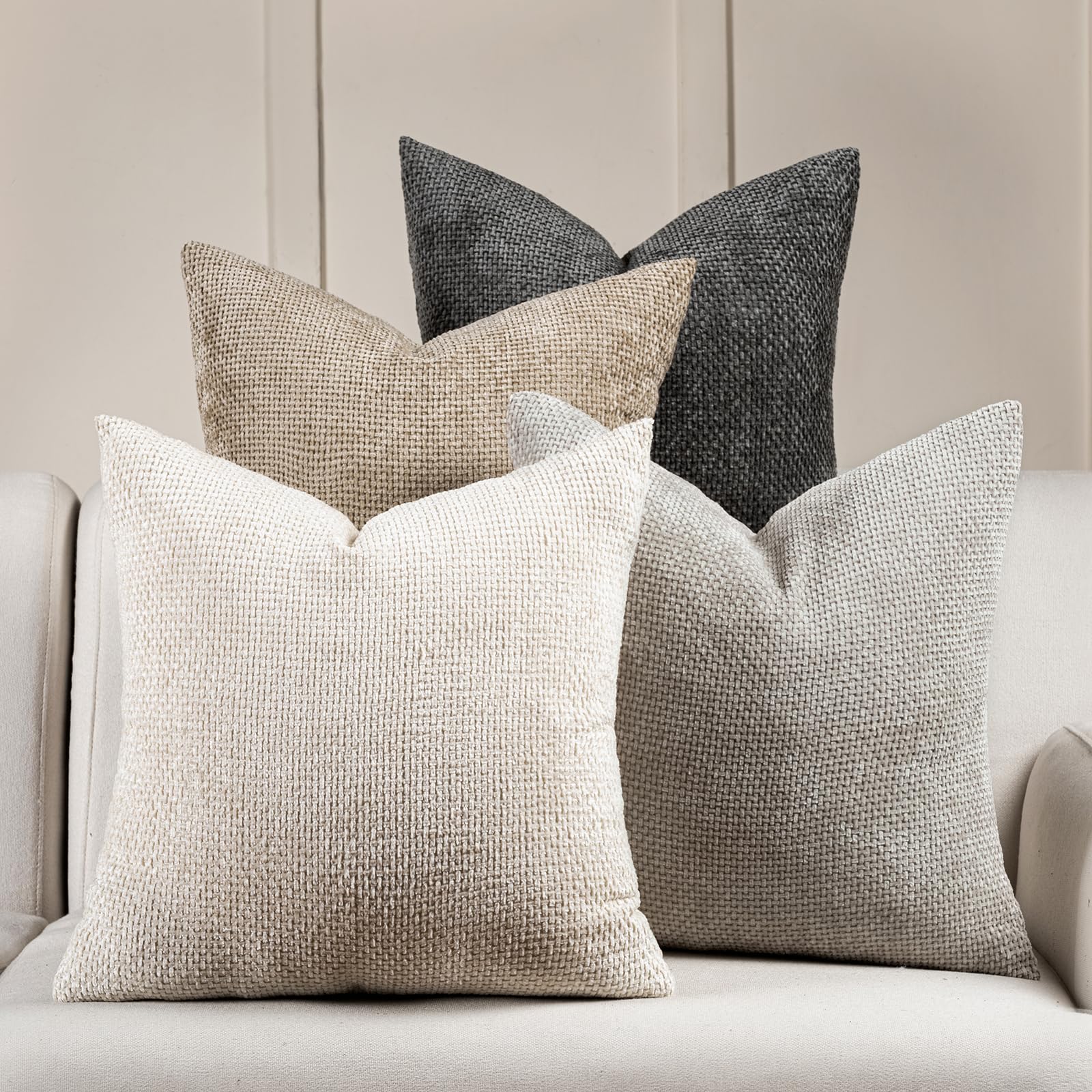 Couvre-oreiller décoratif en tissu beige chiné, motif texturé en relief, lot de coussins