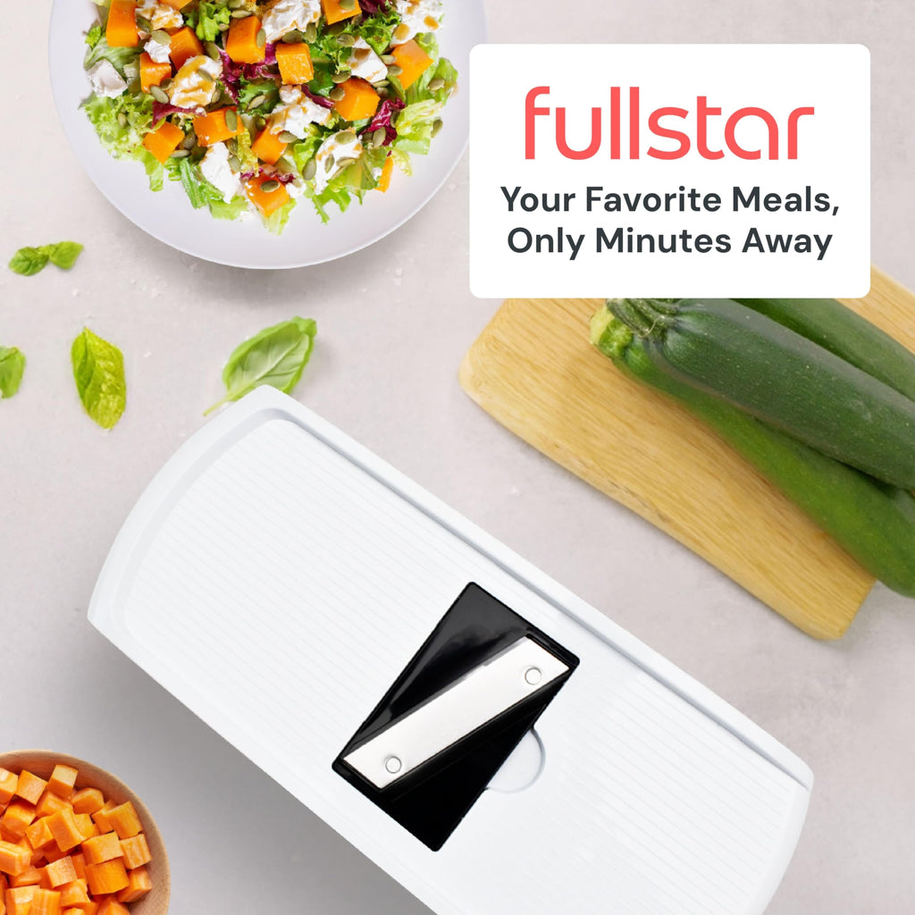Fullstar Vegetable Chopper & Mandoline Slicer - Julienne Cutter Dicer Grater for Food Veggie Onion Cucumber Tomato Salad Potato Cheese - Kitchen Essentials & Gadgets (Compact 6-in-1, White)