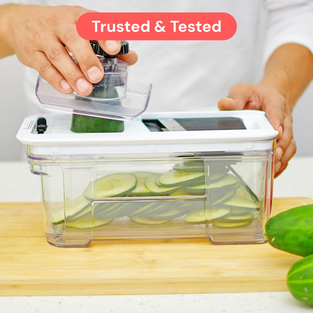 Fullstar Vegetable Chopper & Mandoline Slicer - Julienne Cutter Dicer Grater for Food Veggie Onion Cucumber Tomato Salad Potato Cheese - Kitchen Essentials & Gadgets (Compact 6-in-1, White)