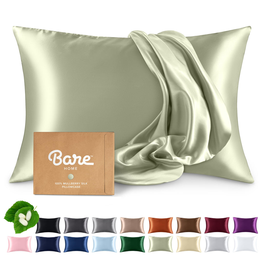 Bare Home 100% Mulberry Silk Pillowcase for Hair and Skin - Ultra Premium 6A Grade 19 Momme Silk Pillow Case - Hidden Zipper - Breathable Cooling Pillow Cover (Body, Silver)