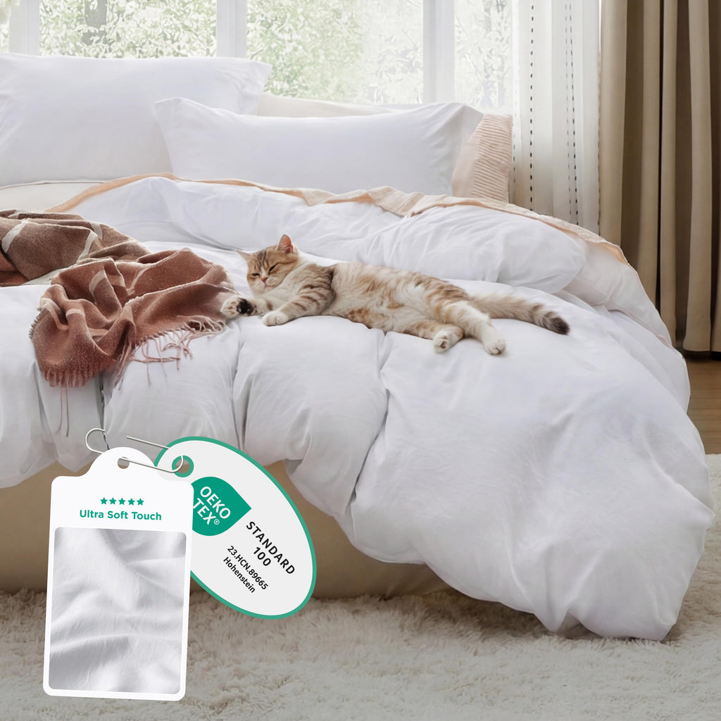 Bedsure Duvet Cover Queen Size - 3 Pieces Prewashed Cotton-Like Extra Soft Bedding Set, Includes 1 Duvet Cover 90x90 Inches with Zipper Closure & 2 Pillow Shams, Linen, Comforter Not Included