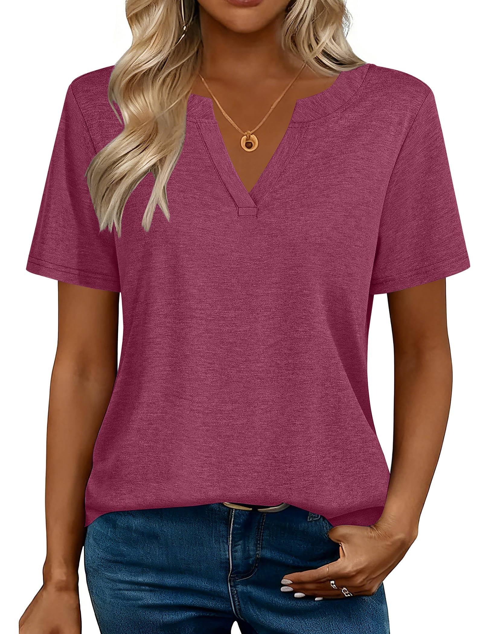 isermeo Womens Tops Short Sleeve V Neck Tee Shirts Cute Dressy Casual Summer Clothing Business Work Blouse S-XXL